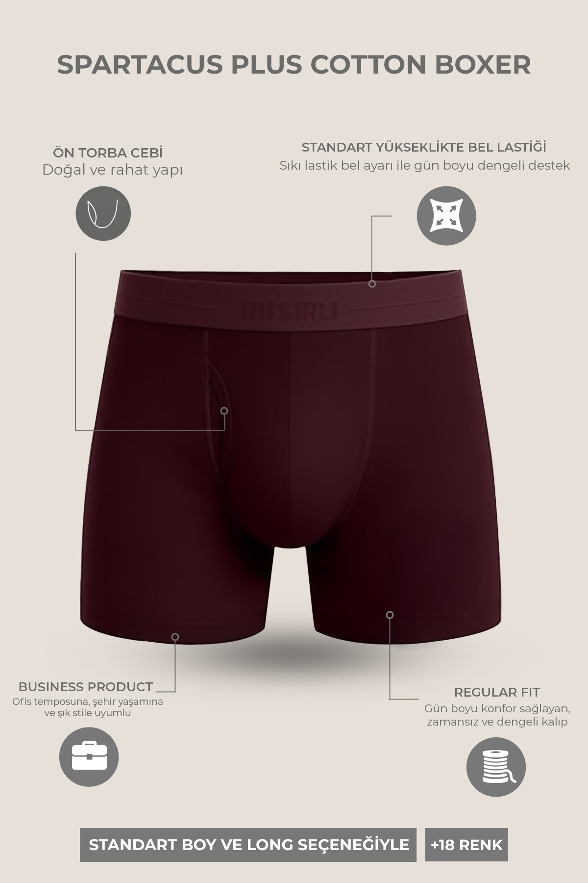 Mısırlı ORGANIC Pamuklu SPARTACUS PLUS PERFORMANCE Long Boxer Pas Kırmızı