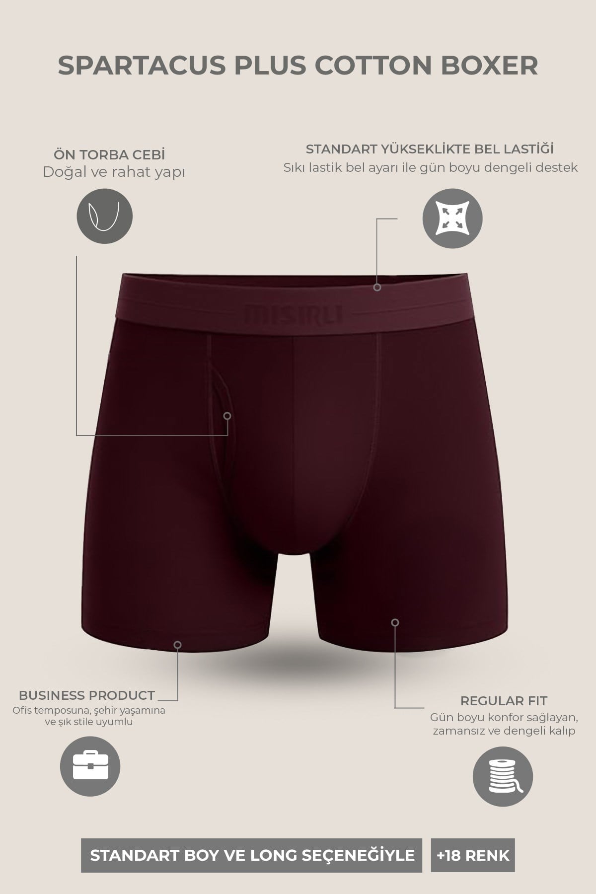 Mısırlı ORGANIC Pamuklu SPARTACUS PLUS PERFORMANCE Long Boxer Kahverengi