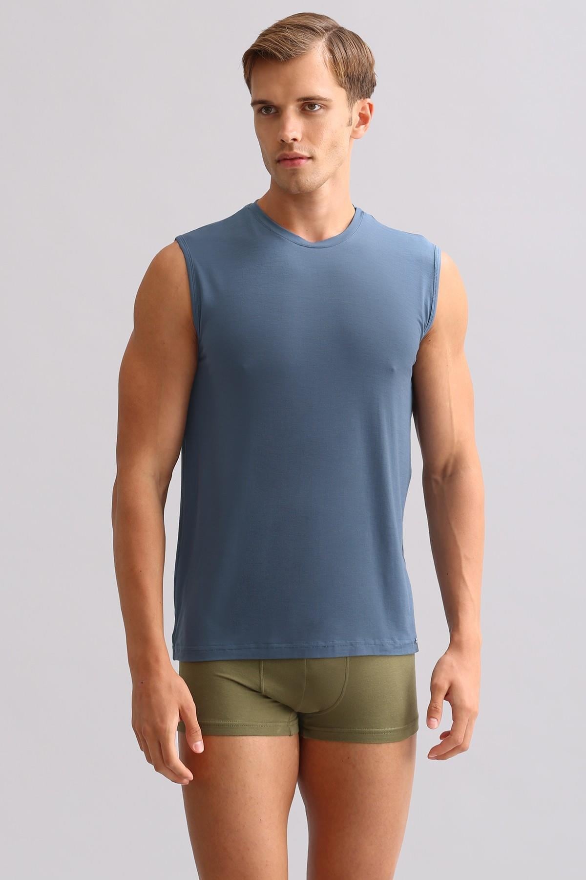 Mısırlı ORGANIC Pamuklu ZEUS LUXURY Regular Fit Bisiklet Yaka Sporcu Atlet / T-Shirt Gece Mavisi