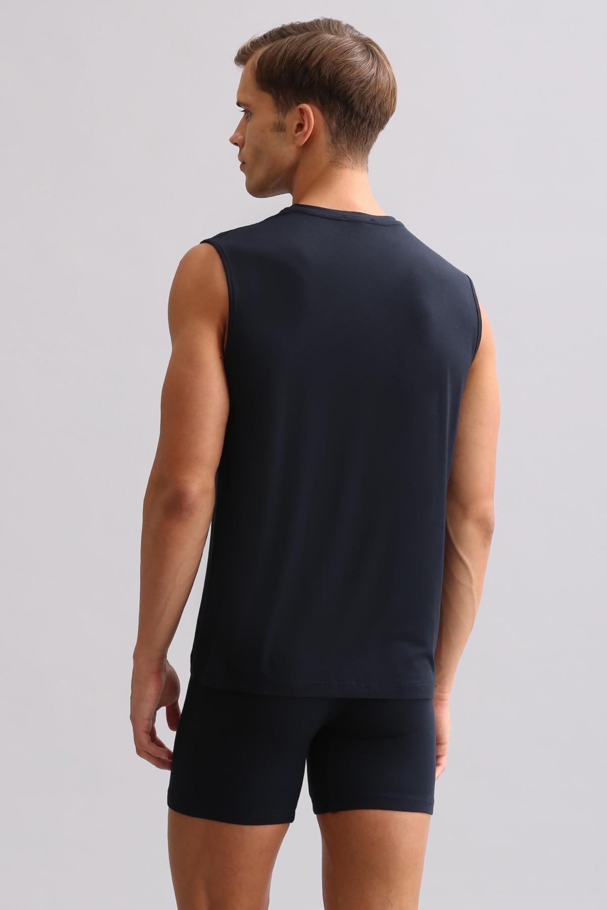 Mısırlı ORGANIC Pamuklu ZEUS LUXURY Regular Fit V Yaka Sporcu Atlet / T-Shirt Lacivert