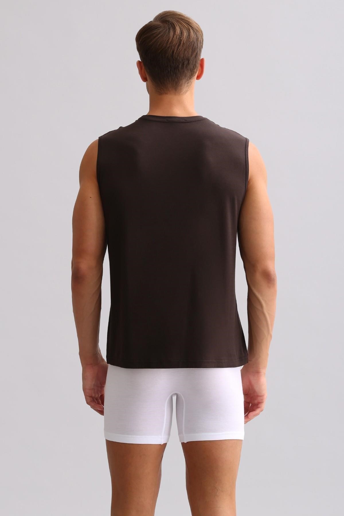 Mısırlı ORGANIC Pamuklu ZEUS LUXURY Regular Fit V Yaka Sporcu Atlet / T-Shirt Kahverengi