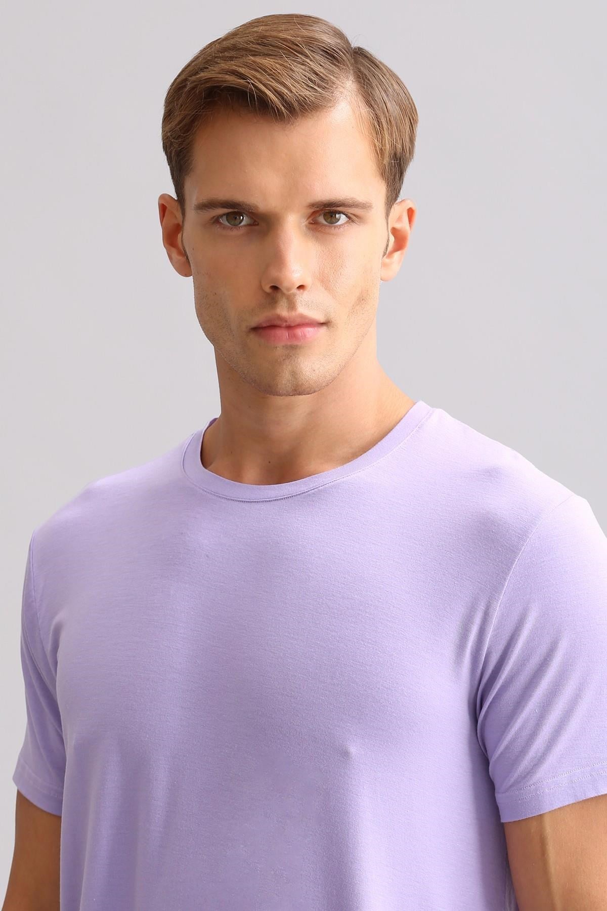 Mısırlı ORGANIC Pamuklu ZEUS LUXURY Regular Fit Bisiklet Yaka Fanila / T-Shirt Mor