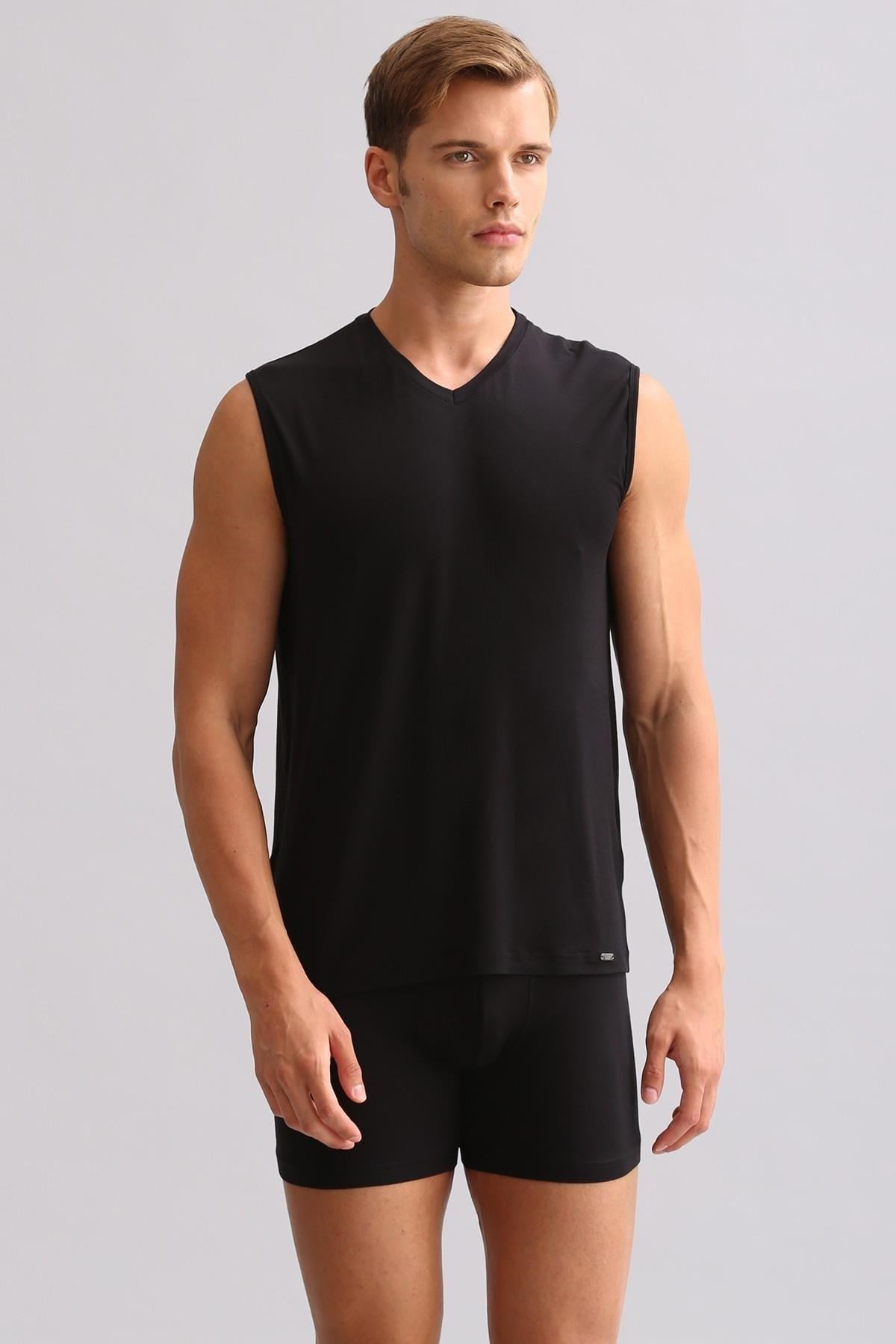 Mısırlı ORGANIC Pamuklu ZEUS LUXURY Regular Fit V Yaka Sporcu Atlet / T-Shirt Siyah