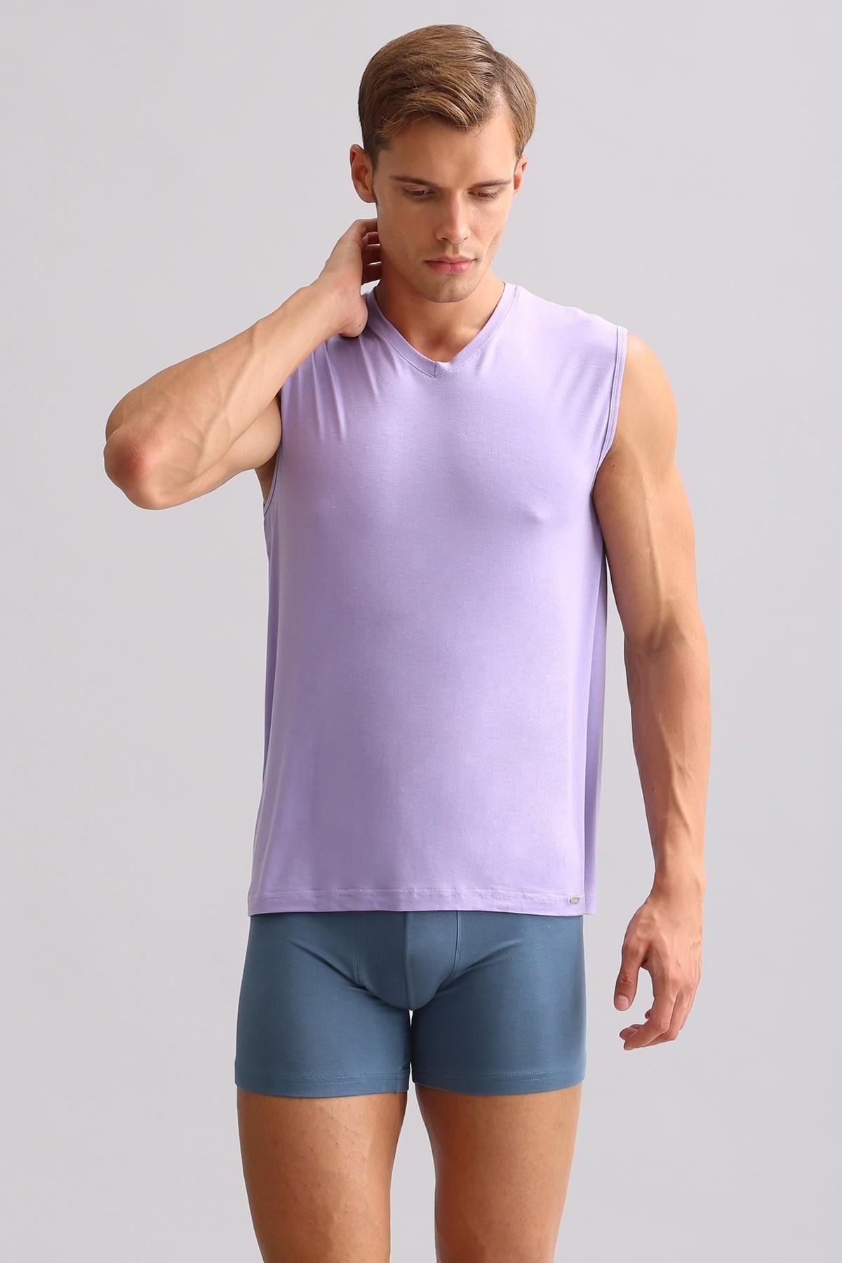 Mısırlı ORGANIC Pamuklu ZEUS LUXURY Regular Fit V Yaka Sporcu Atlet / T-Shirt Mor