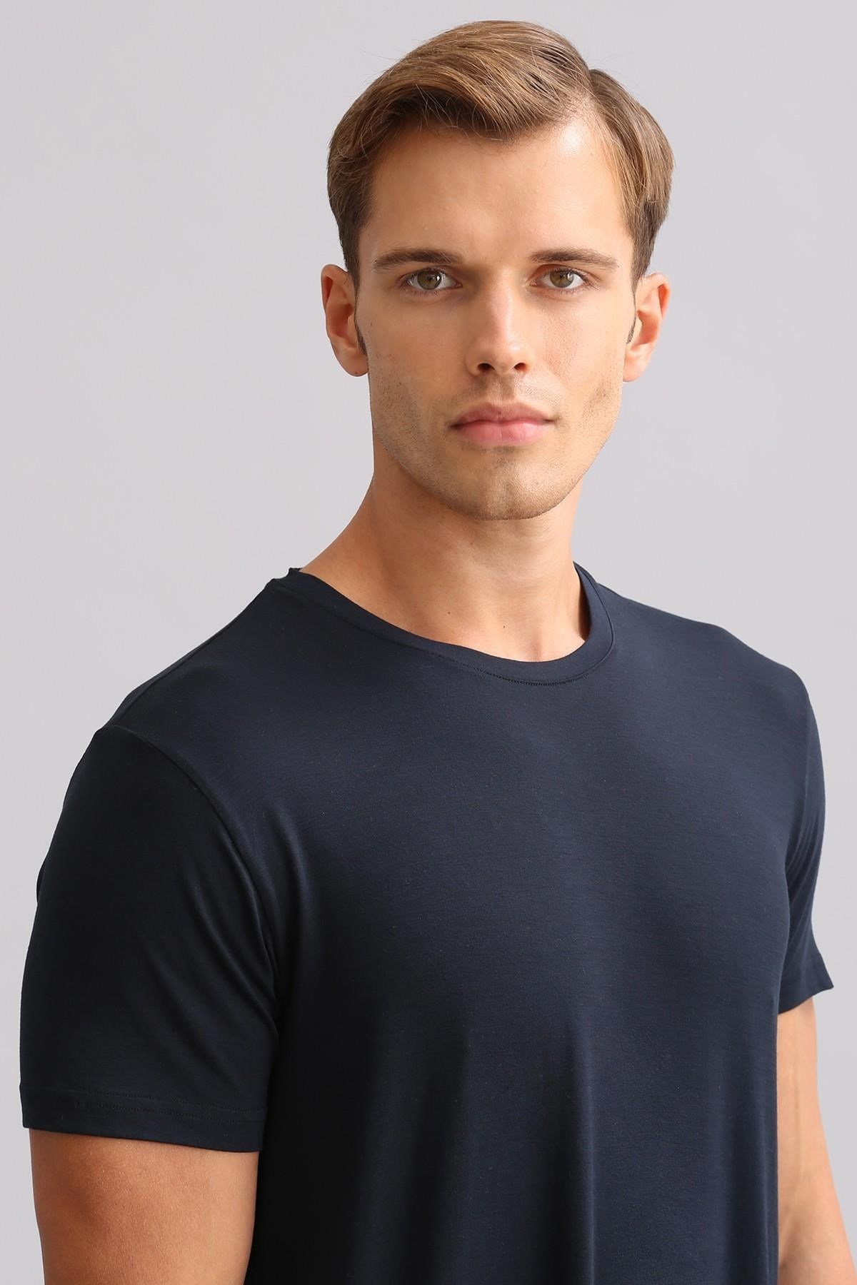 Mısırlı ORGANIC Pamuklu ZEUS LUXURY Regular Fit Bisiklet Yaka Fanila / T-Shirt Lacivert