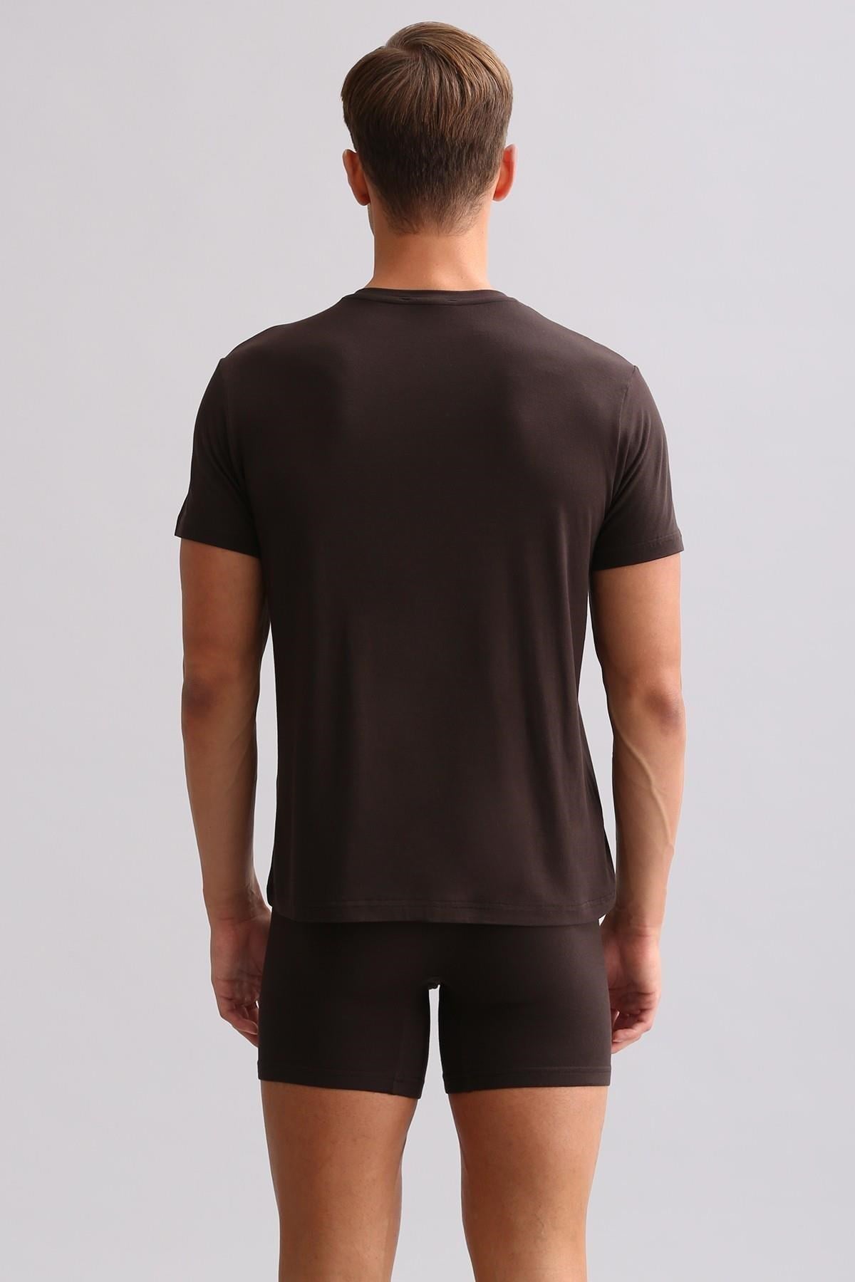 Mısırlı ORGANIC Pamuklu ZEUS LUXURY Regular Fit V Yaka Fanila / T-Shirt Kahverengi