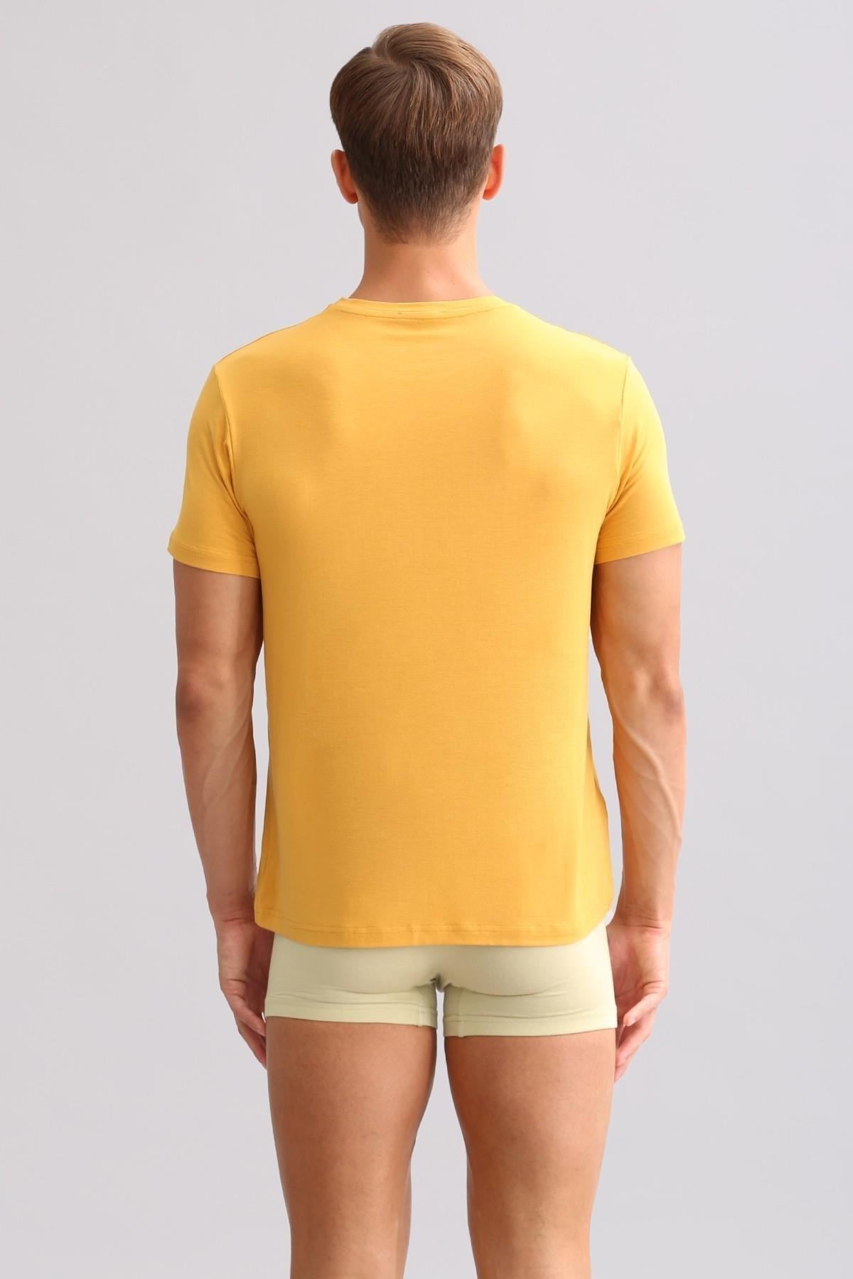 Mısırlı ORGANIC Pamuklu ZEUS LUXURY Regular Fit Bisiklet Yaka Fanila / T-Shirt Hardal