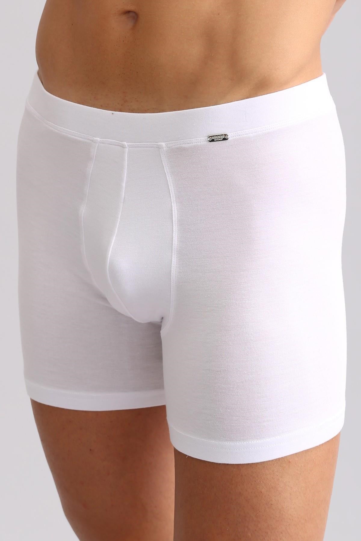 Mısırlı ORGANIC Pamuklu ZEUS LUXURY Regular Fit Metal Armalı Long Boxer Beyaz