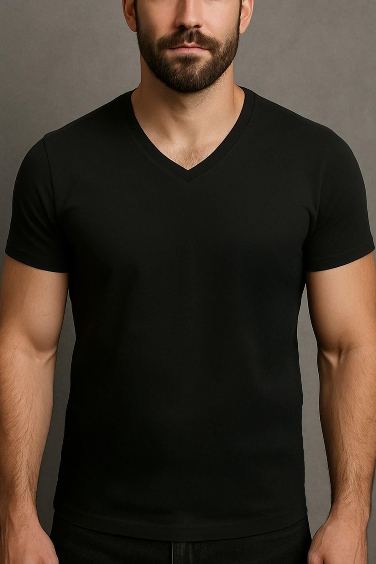 Mısırlı PAMUKLU V Yaka REGULAR FİT Fanila / T-Shirt Siyah