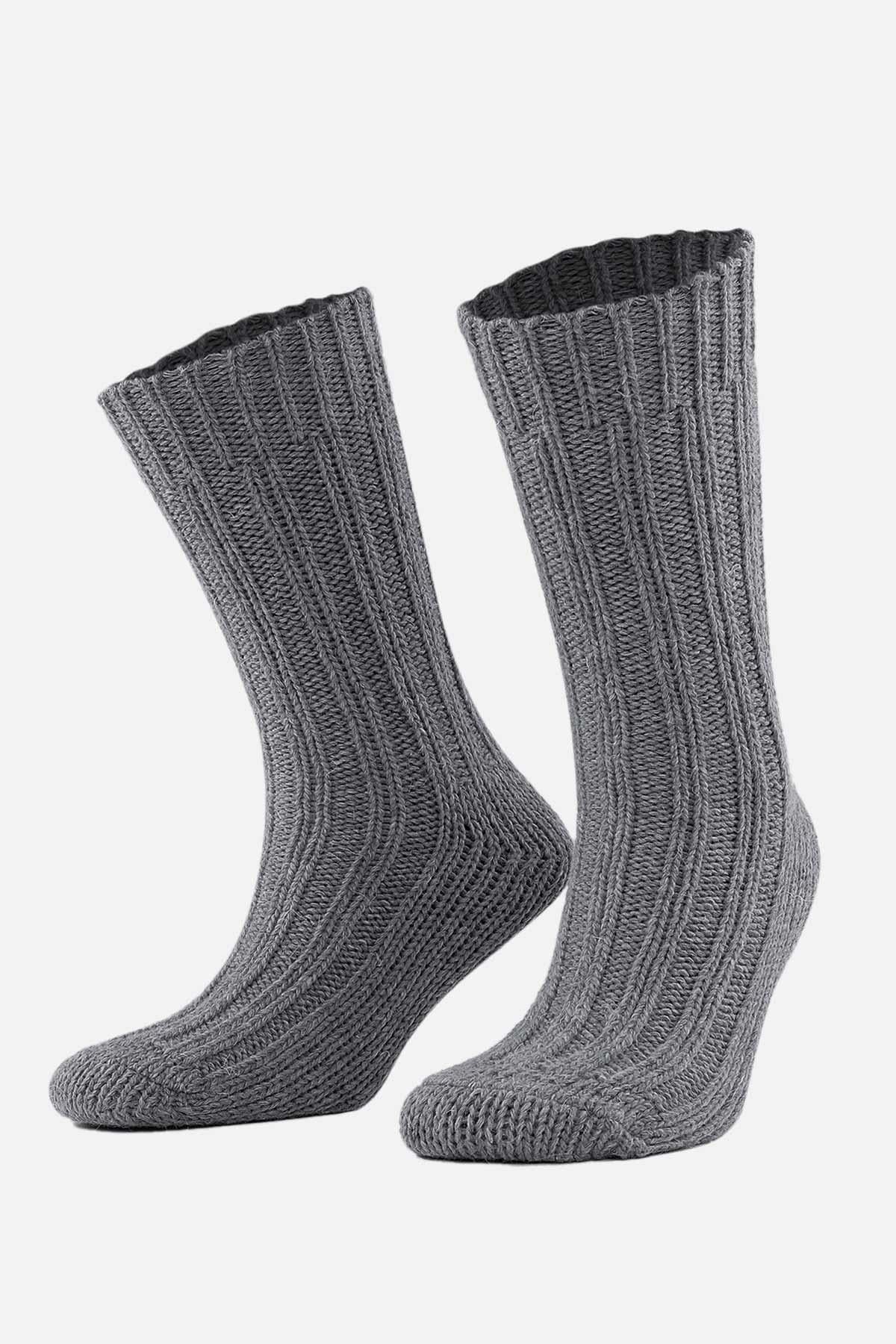 Mısırlı Unisex 5 Kat Alpaka Yünü Kışlık Tekli Soket Çorap Gri