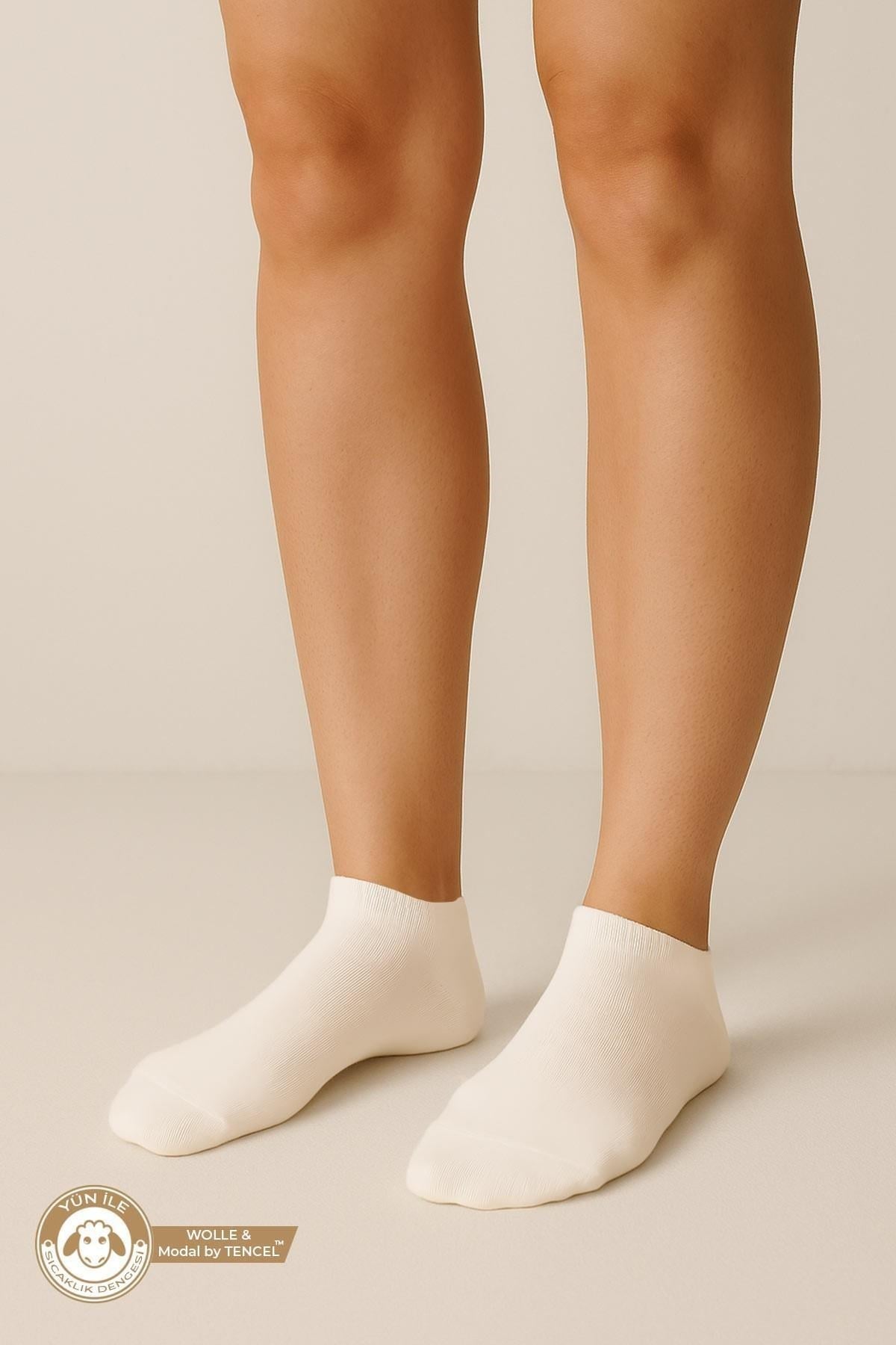 Mısırlı Unisex Modal by Tencel & YÜN Karışımlı 6 Çift Patik Çorap Ekru