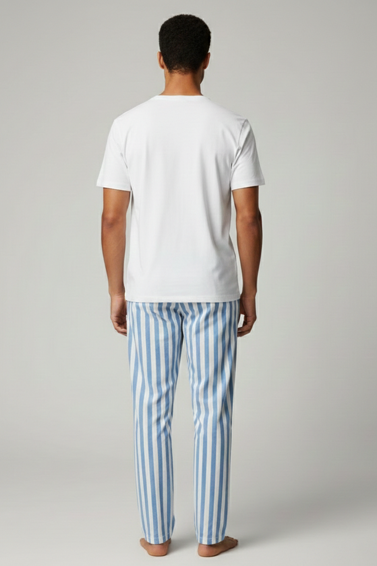 Pamuklu Kısa Kollu Pijama Takım Beyaz-Mavi