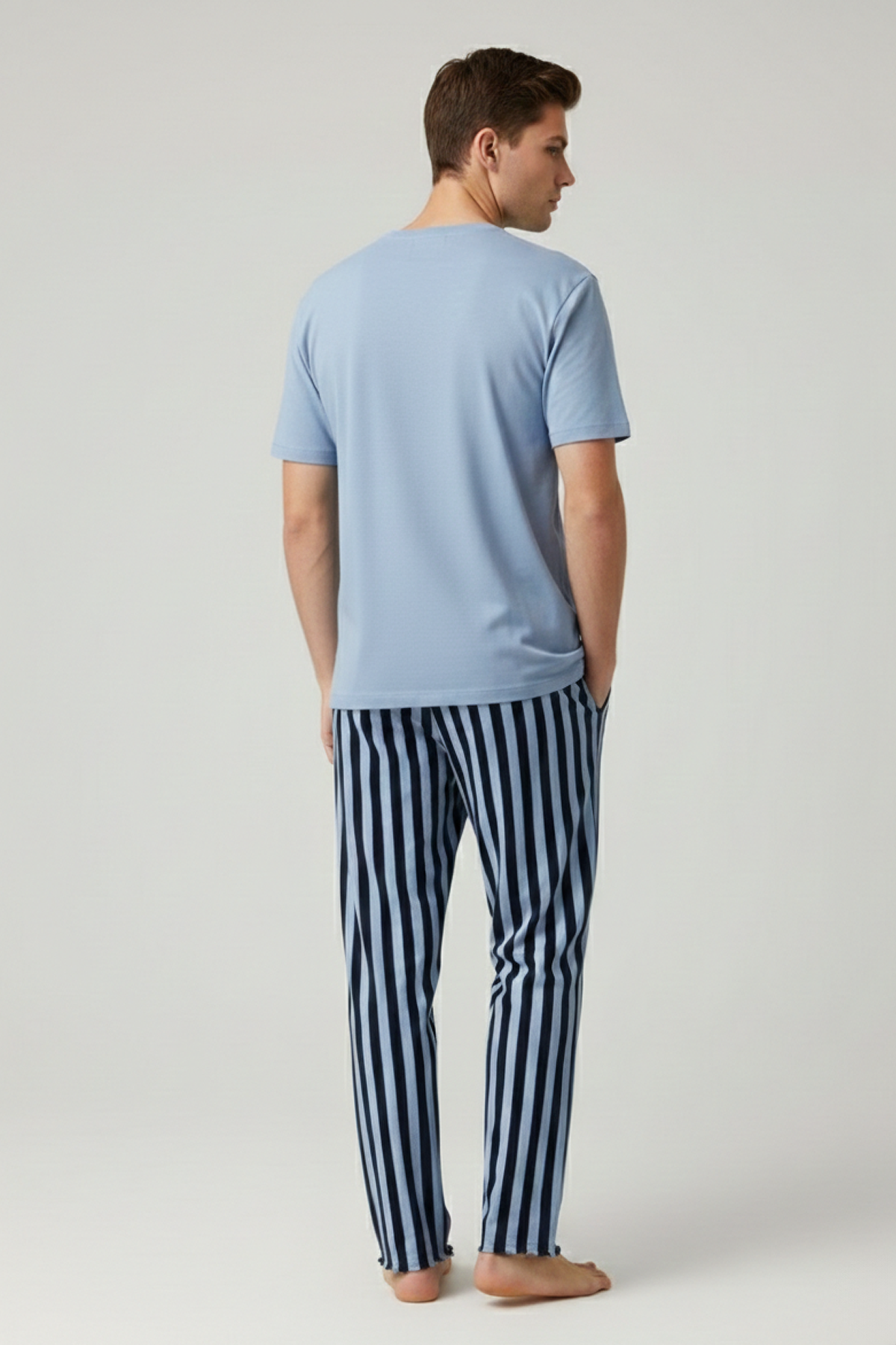 Pamuklu Kısa Kollu Pijama Takım Mavi-Lacivert