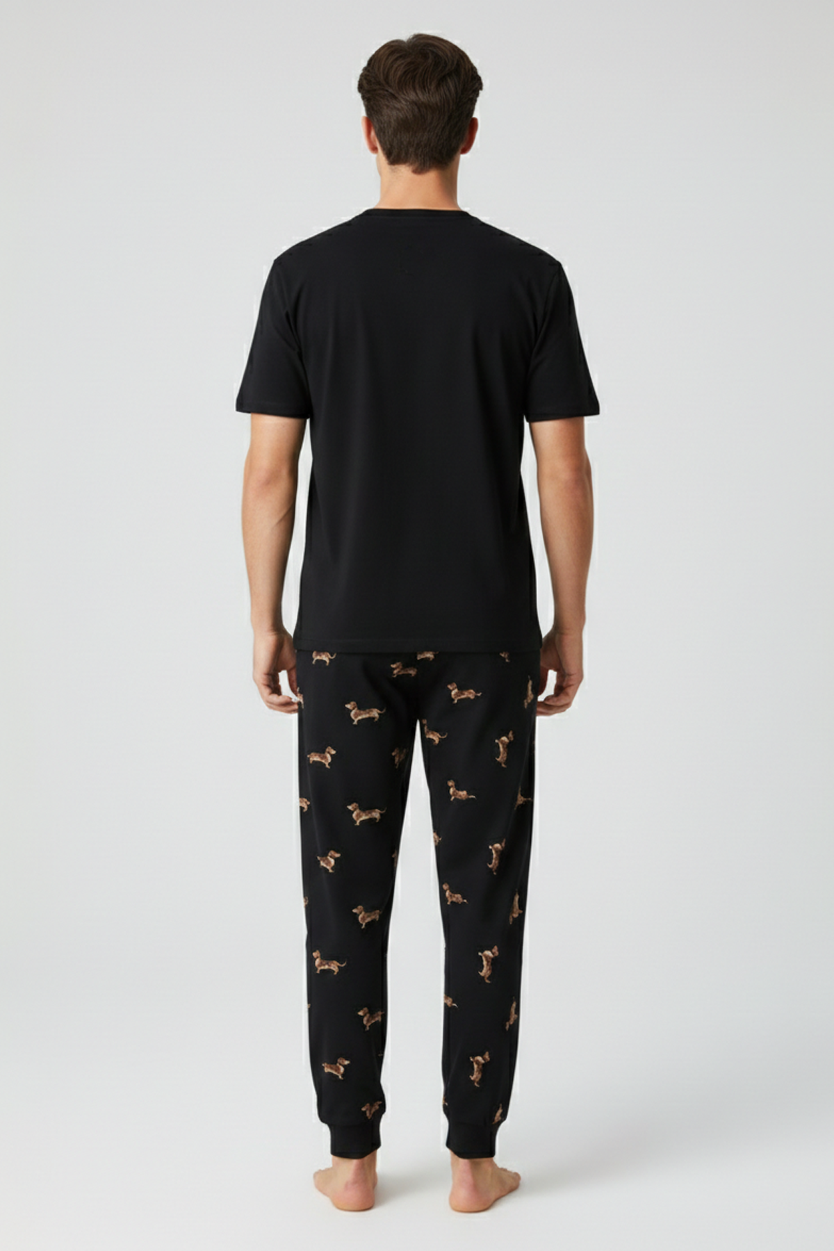 Pamuklu Kısa Kollu Pijama Takım Siyah