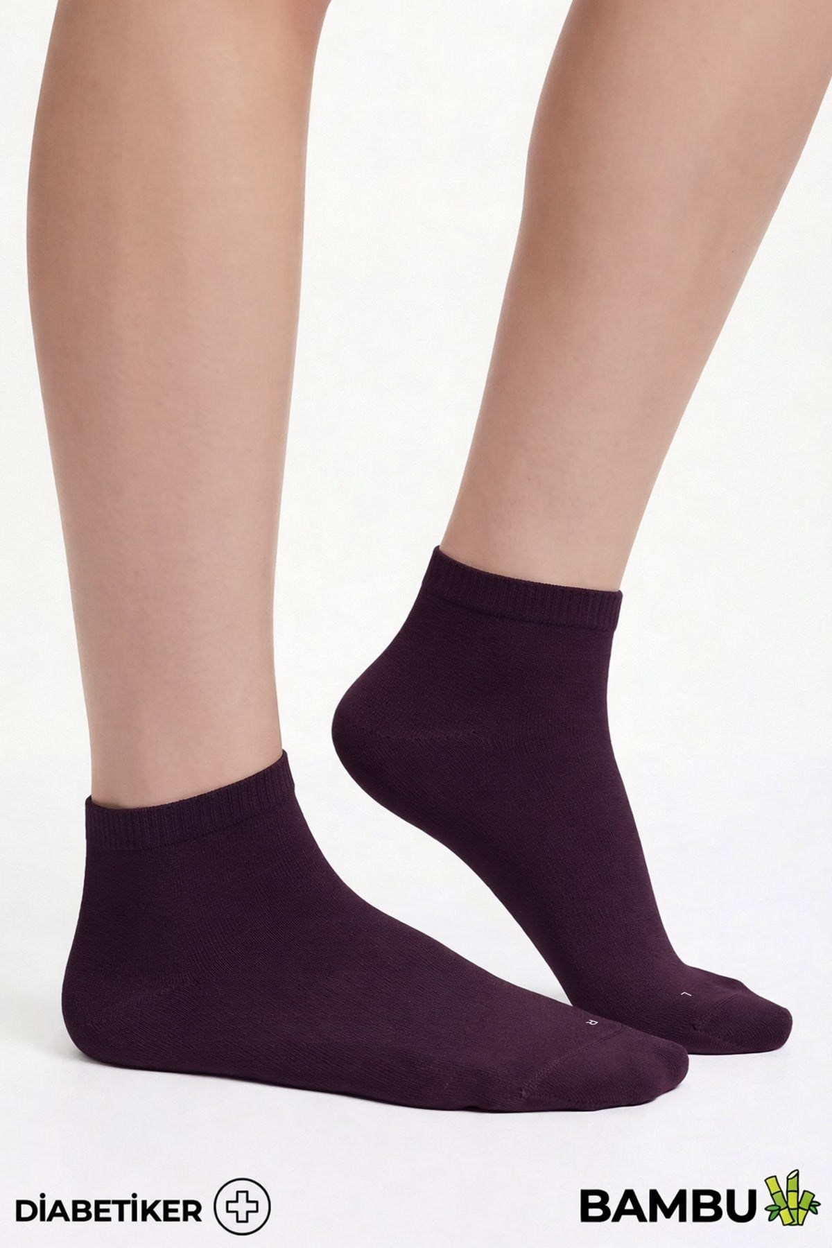 Unisex Bambu Diyabetik Sneaker Çorap Mor