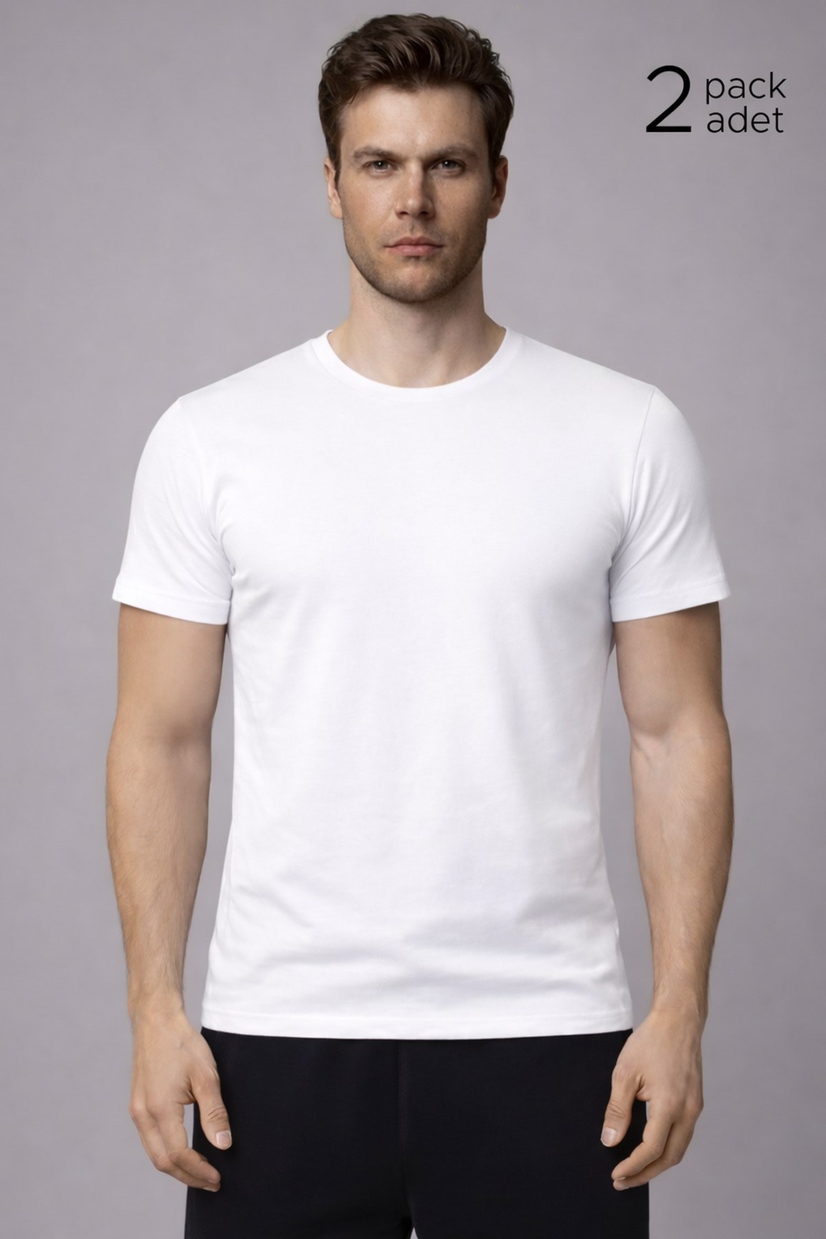 Unisex Modal Bisiklet Yaka Tişört Beyaz