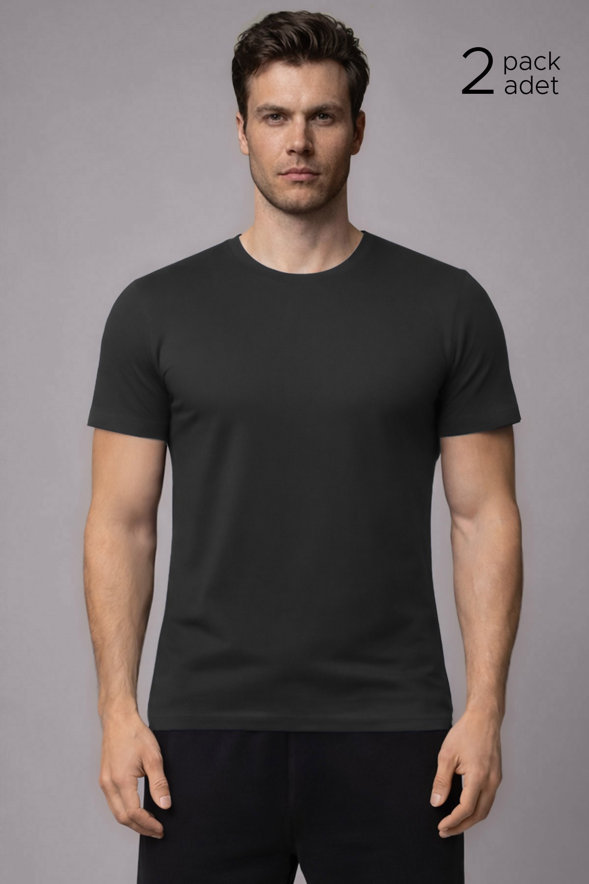 Unisex Modal Bisiklet Yaka Tişört Gri