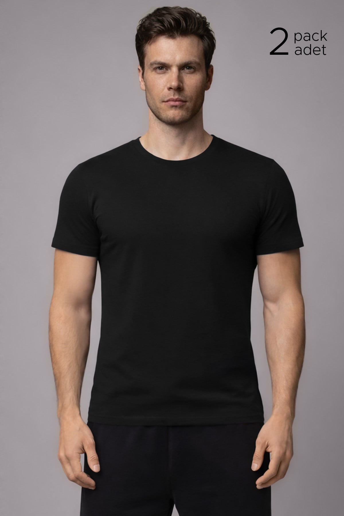 Unisex Modal Bisiklet Yaka Tişört Siyah