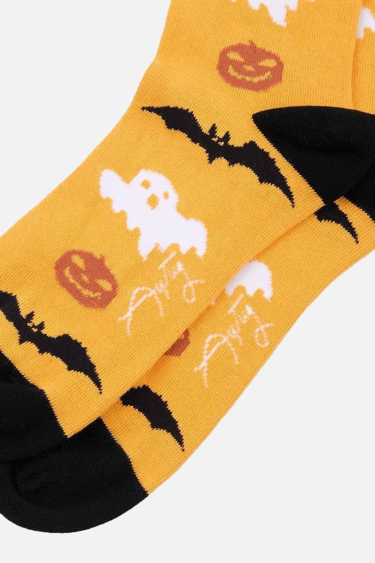 Aytuğ Kadın Pamuklu Halloween Temalı Soket Çorap Sarı