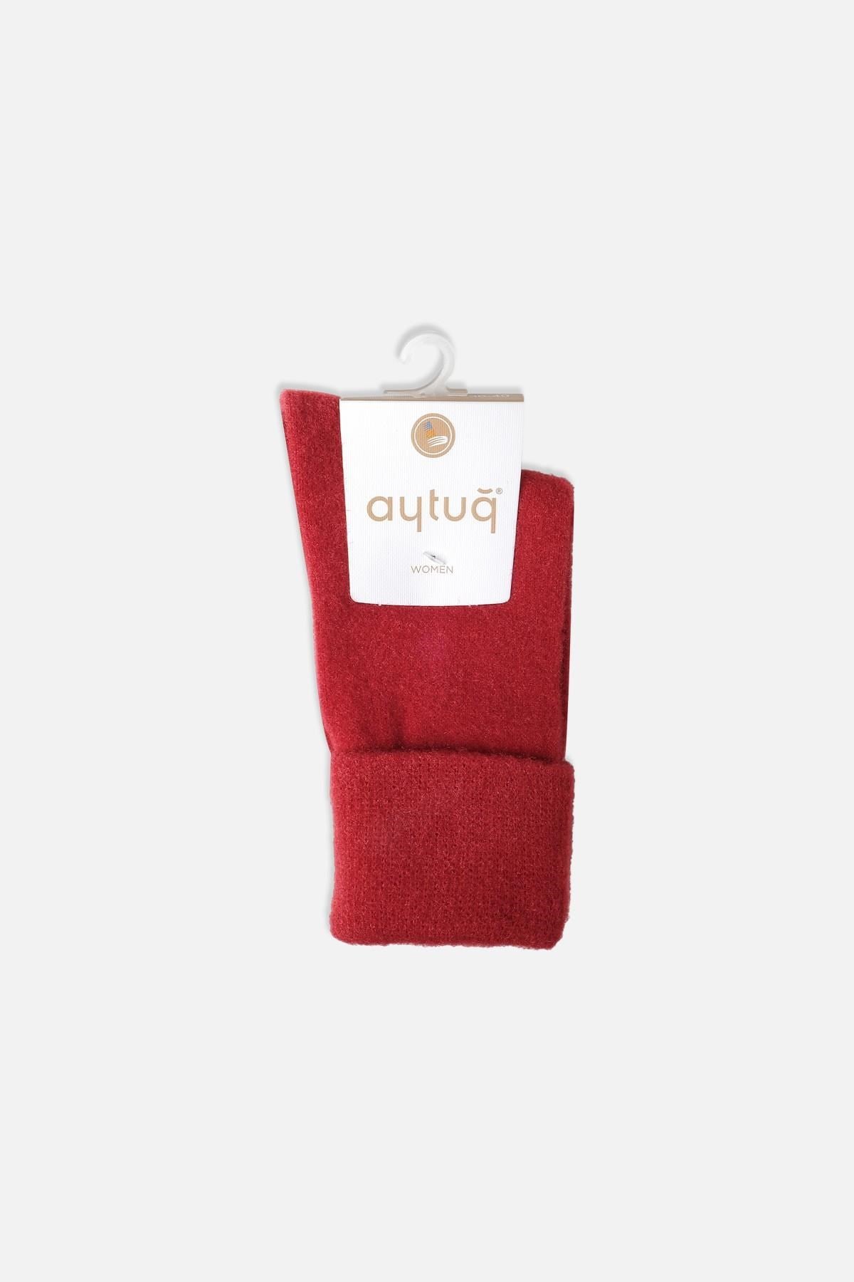 Aytuğ Kadın Soft Peluş Termal Tekli Soket Çorap Kırmızı