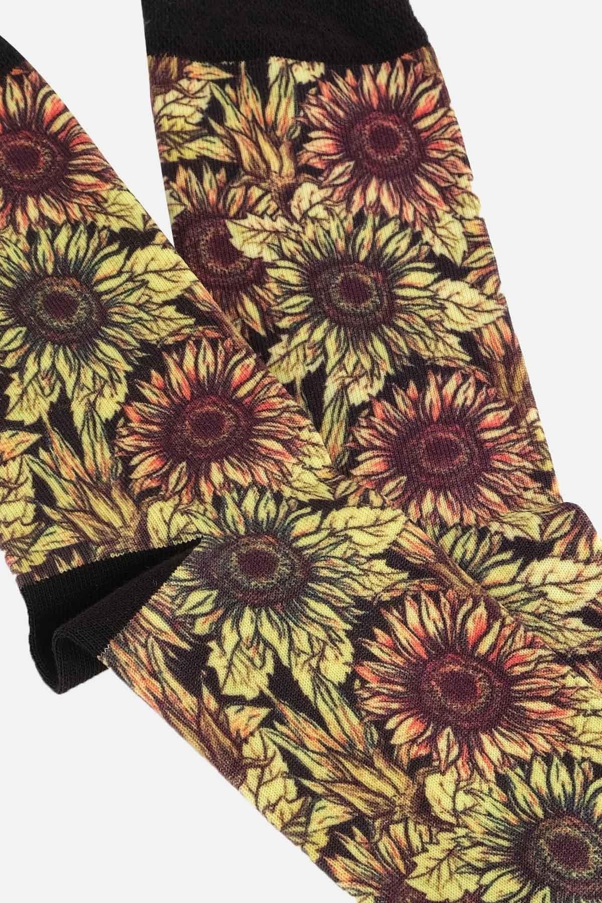 Aytuğ Unisex Pamuklu Çiçek Desenli Eğlenceli Soket Çorabı Çiçek Desenli