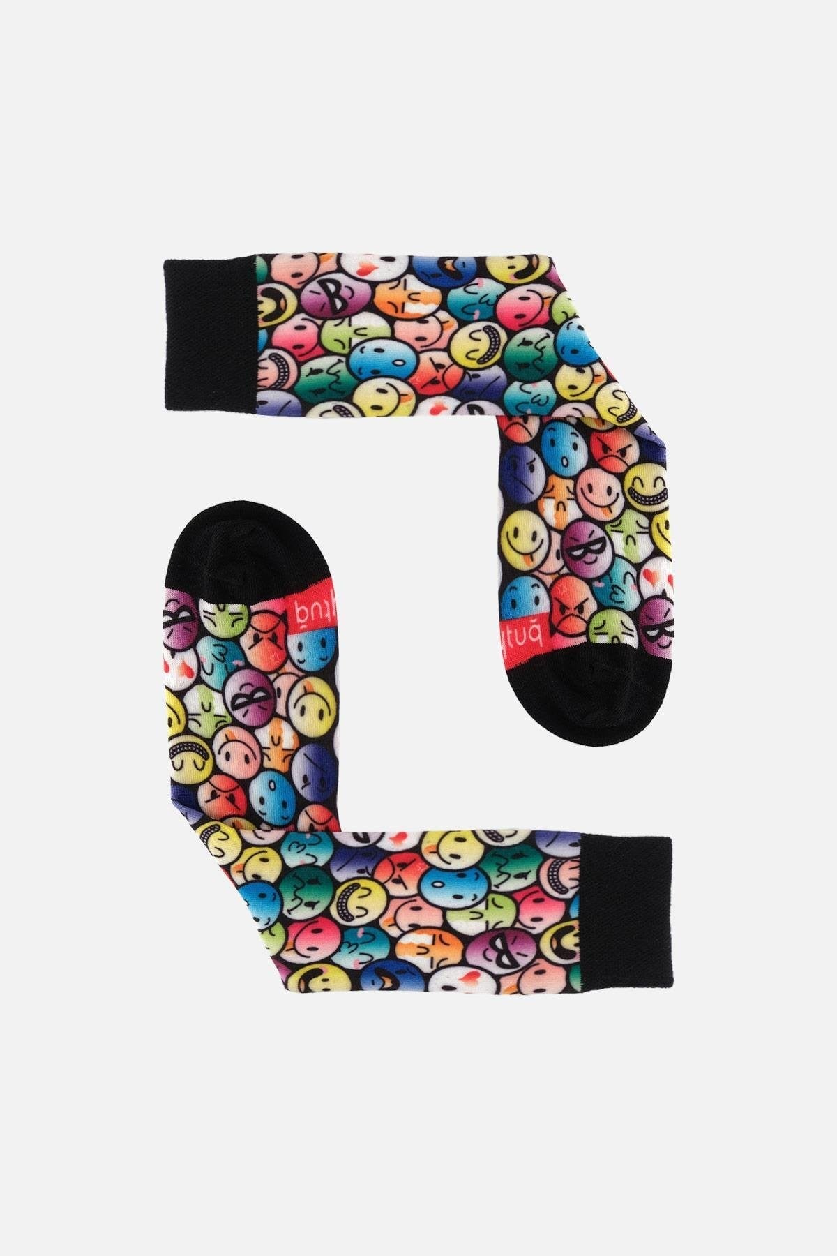 Aytuğ Unisex Pamuklu Emoji Desenli Eğlenceli Soket Çorabı Emoji Desenli