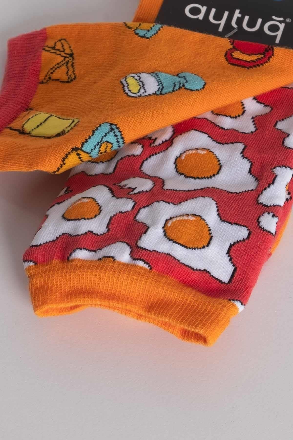 Aytuğ Unisex Pamuklu Kahvaltı Desenli Eğlenceli Soket Çorap Kahvaltı Desenli