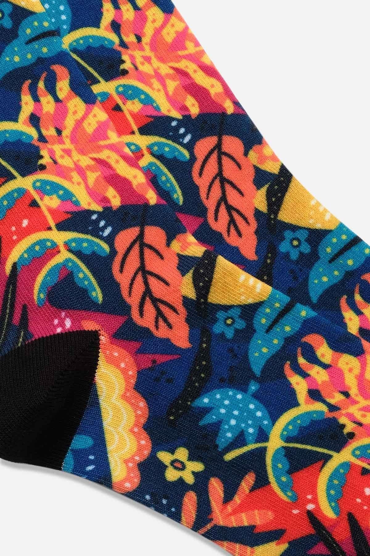 Aytuğ Unisex Pamuklu Yaprak Desenli Eğlenceli Soket Çorabı Çok Renkli