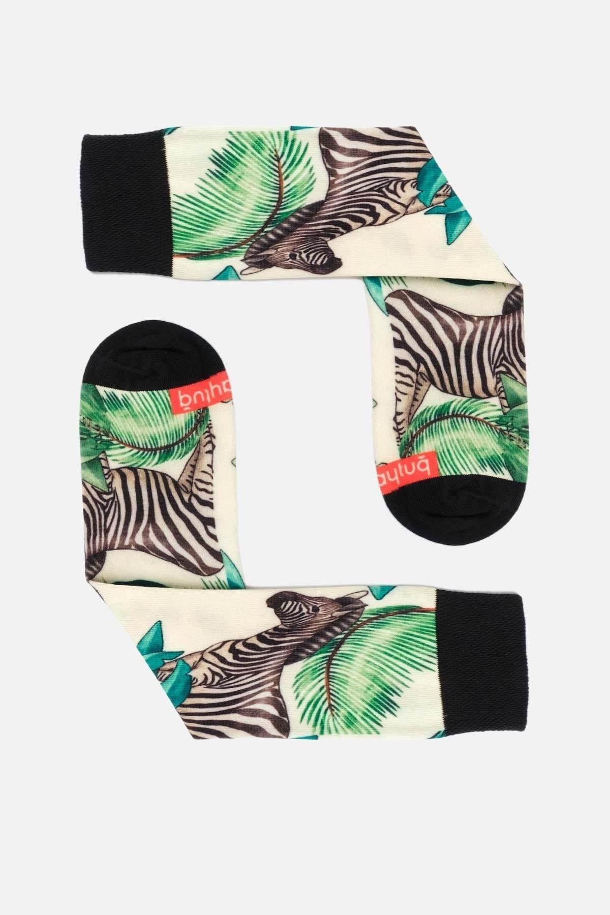 Aytuğ Unisex Pamuklu Zebra Desenli Eğlenceli Soket Çorabı Zebra Desenli