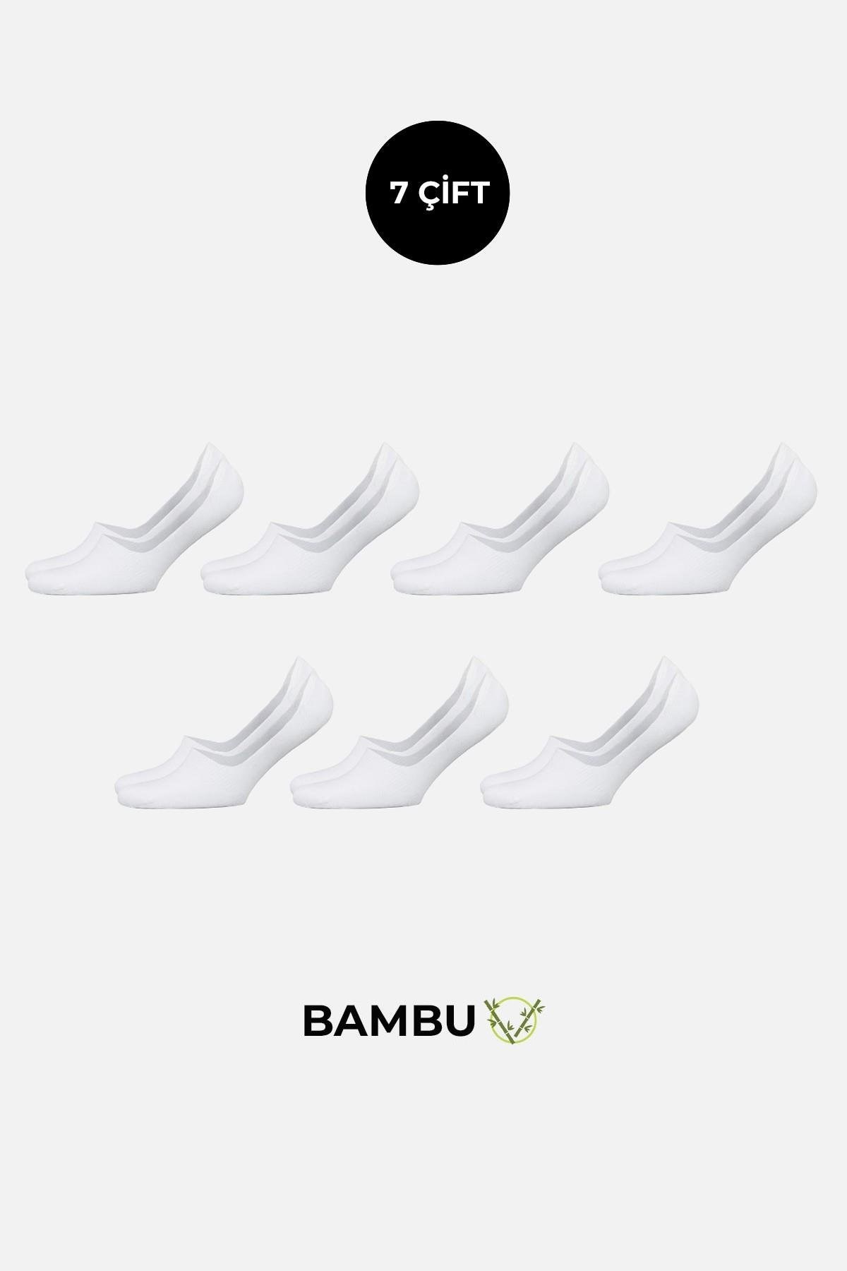 BAMBU Kadın Kutulu 7 Çift Babet Çorap Beyaz