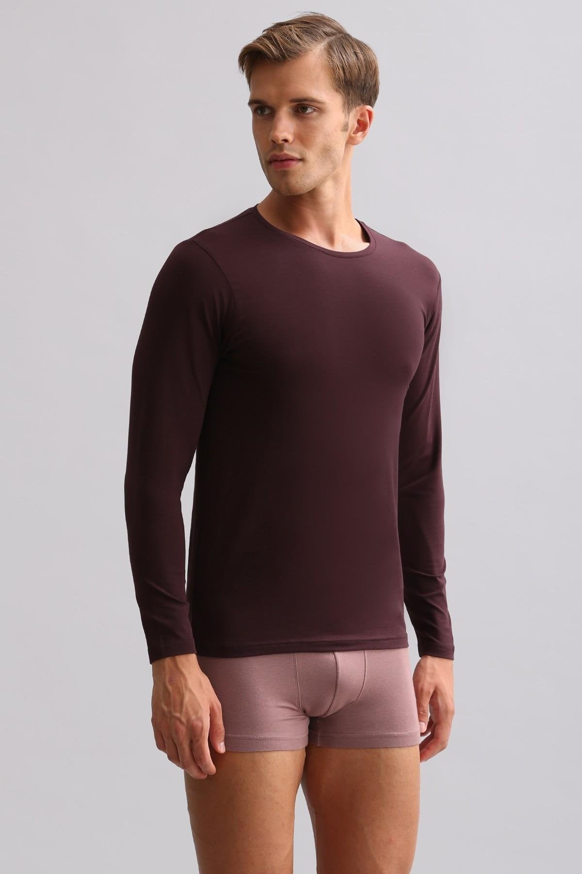 Mısırlı Modal by TENCEL HERCULES Slim Fit Bisiklet Yaka Uzun Kollu Fanila / T-Shirt Mor