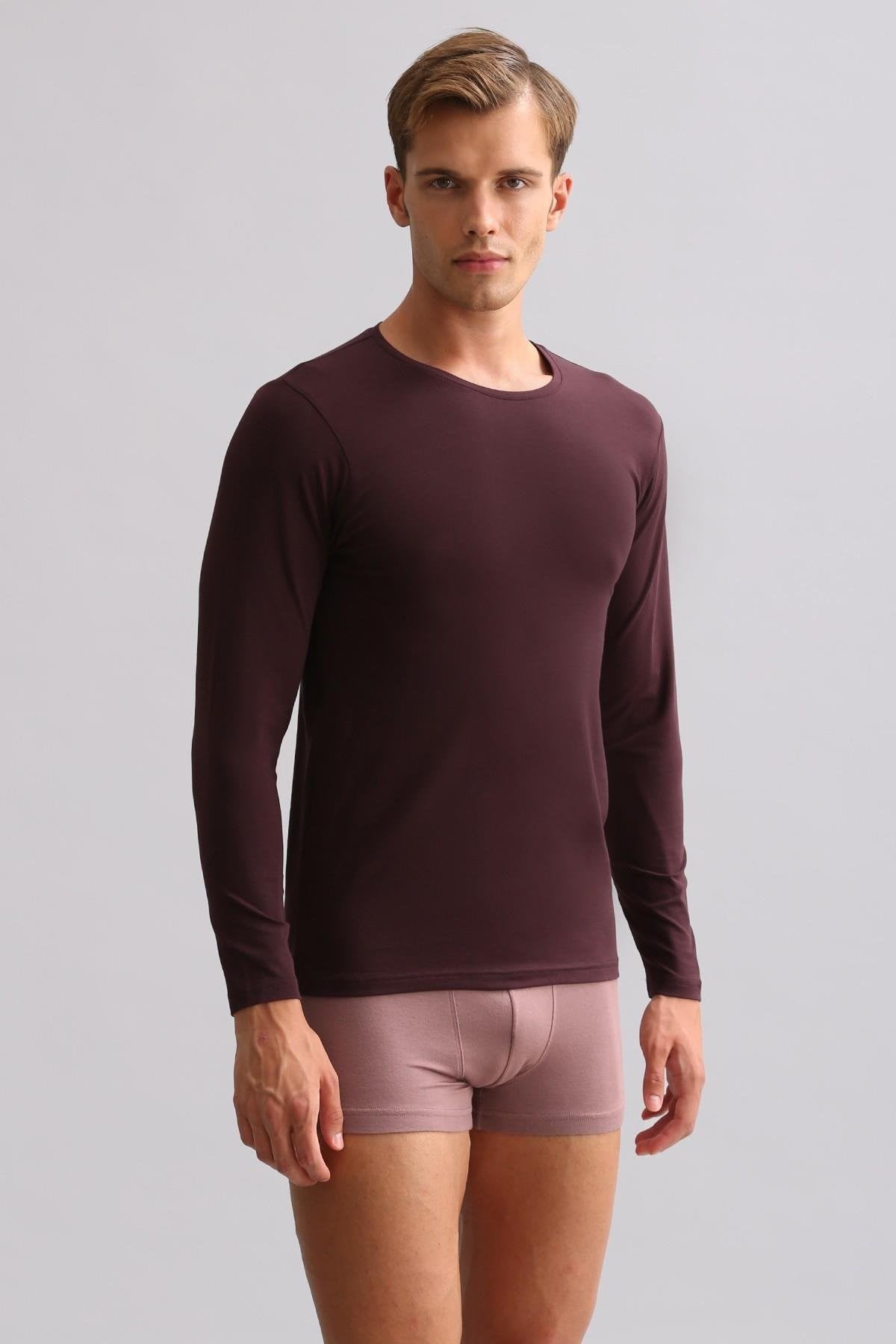 Mısırlı Modal by TENCEL HERCULES Slim Fit Bisiklet Yaka Uzun Kollu Fanila / T-Shirt Mor