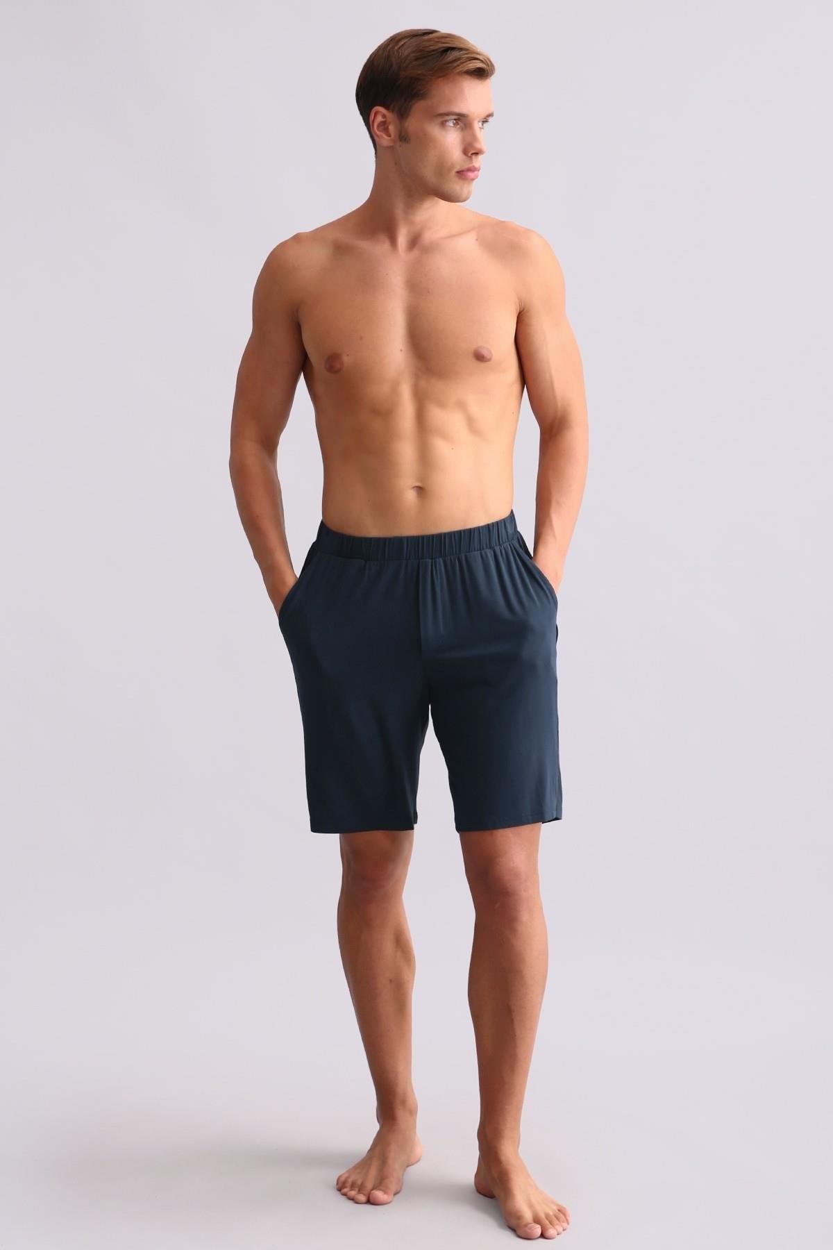 Erkek Modal Şort Pijama Gece Mavisi