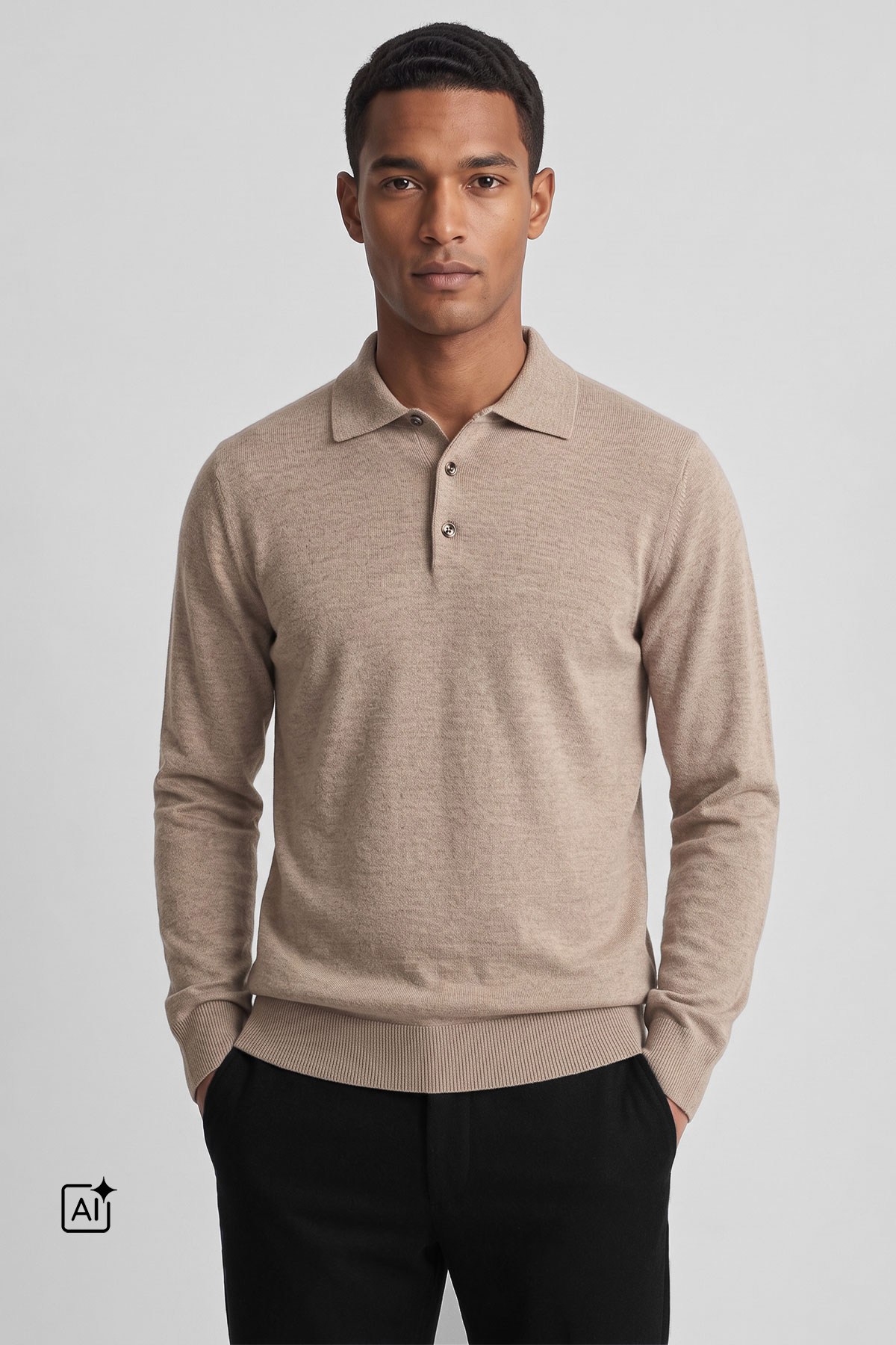 Mısırlı Erkek Yünlü Polo Yaka Triko Kazak Bej