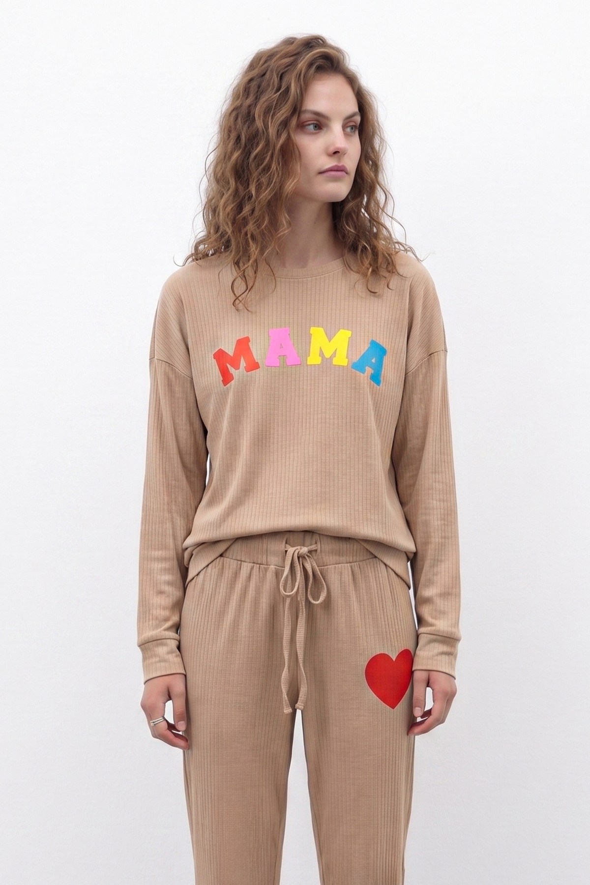 Kadın  Pamuk Pijama Takım Bej