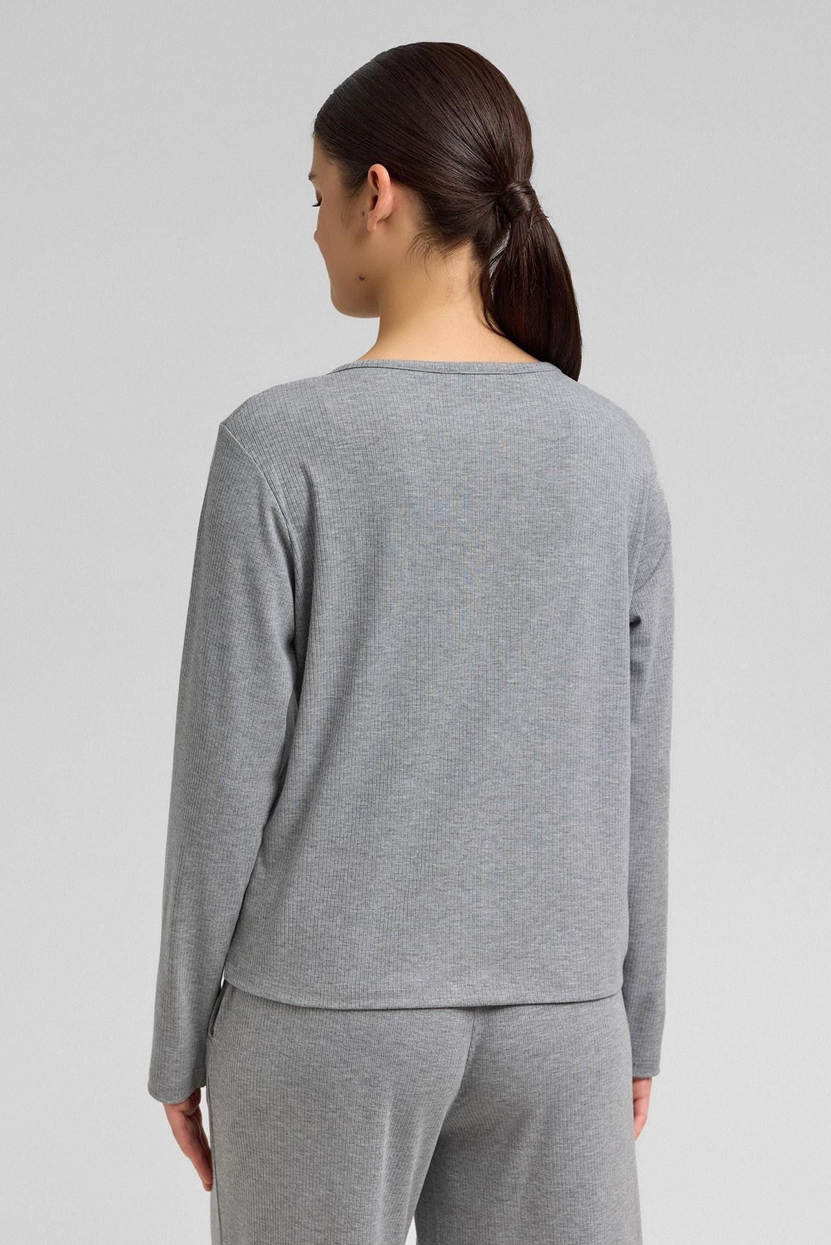 Kadını Kaşkorse Uzun Kollu Sweatshirt Gri Melanj