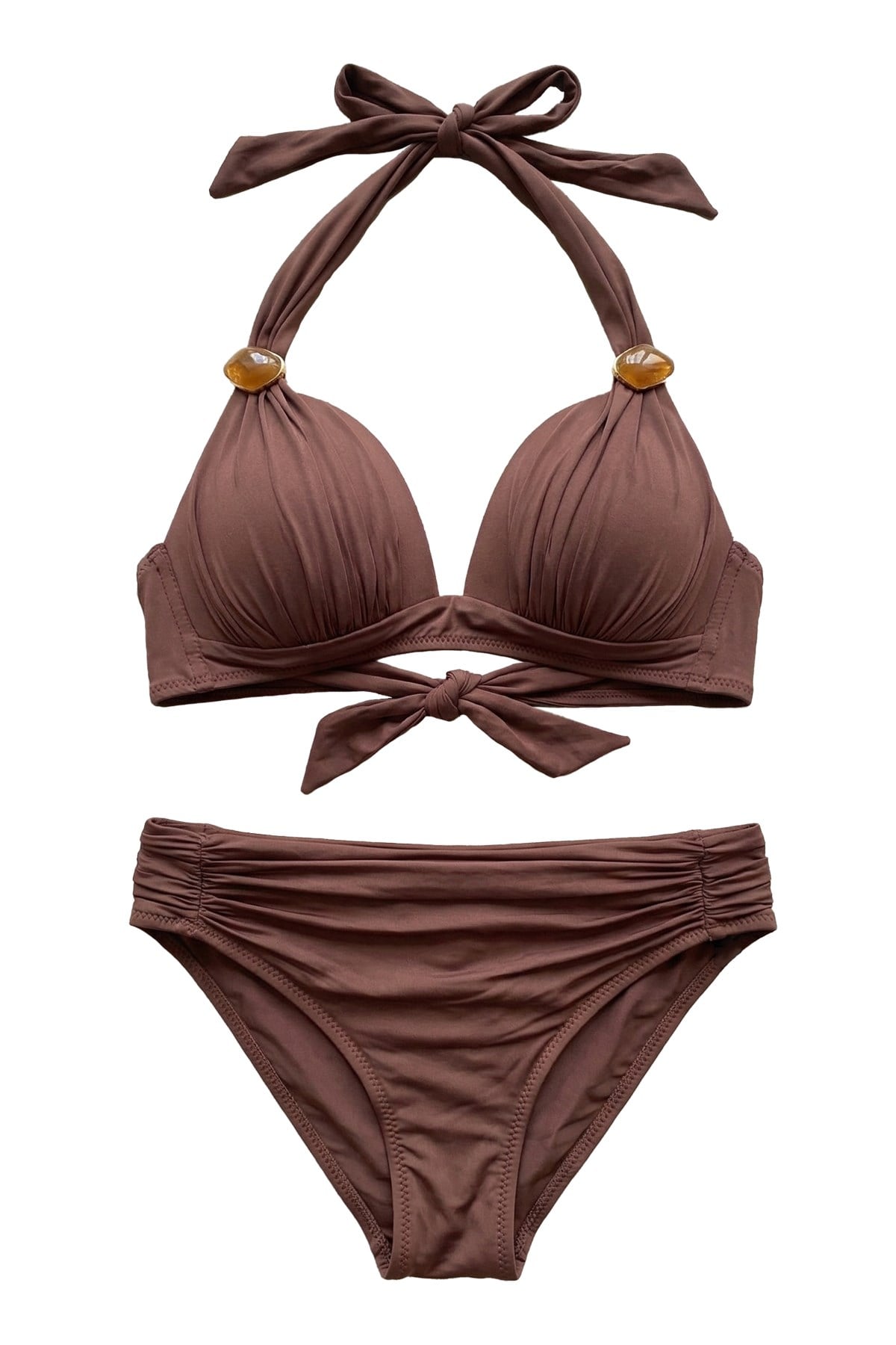 Mısırlı Aksesuar Kaplı Üçgen Bikini Takım Tarçın