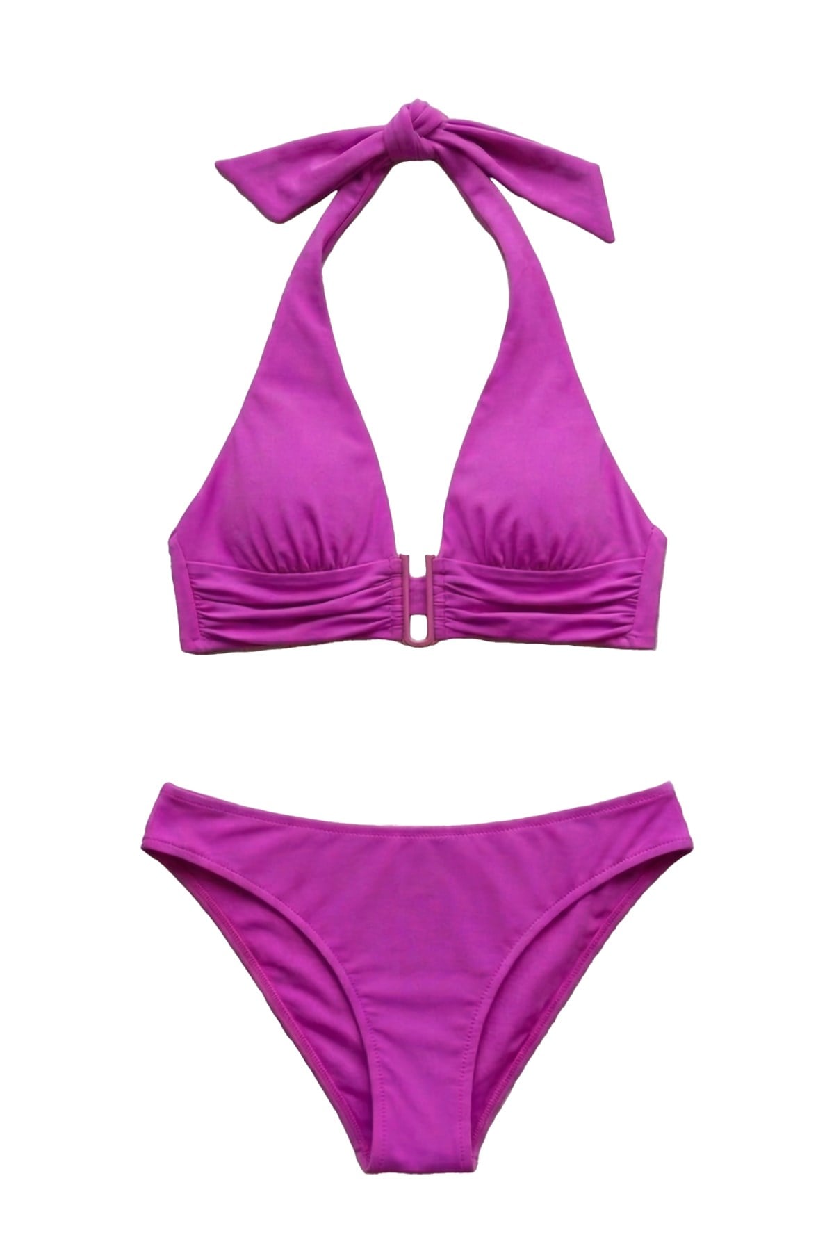 Mısırlı Aksesuarlı Uzun Üçgen Bikini Takım Fuşya