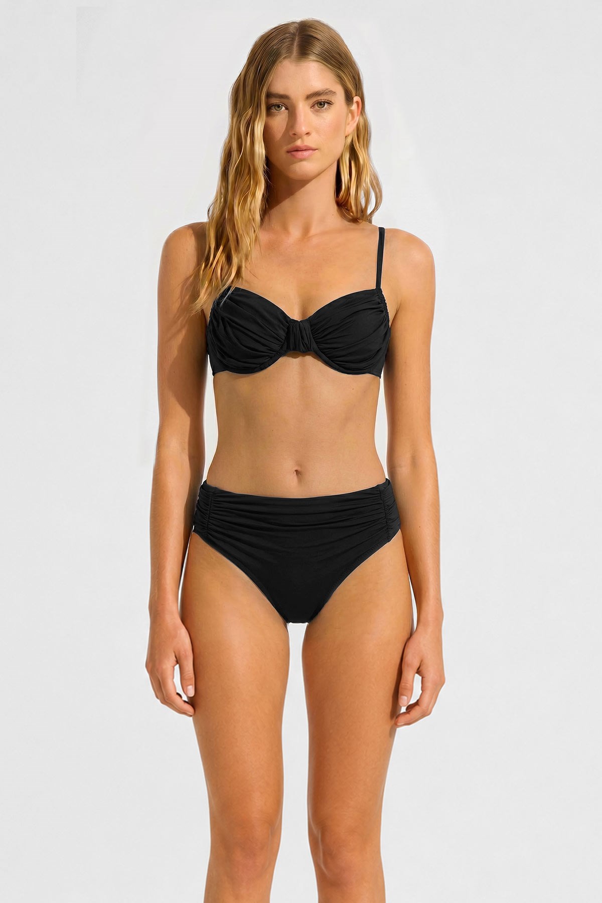 Mısırlı Balenli Yanları Sürgülü Bikini Takım Siyah