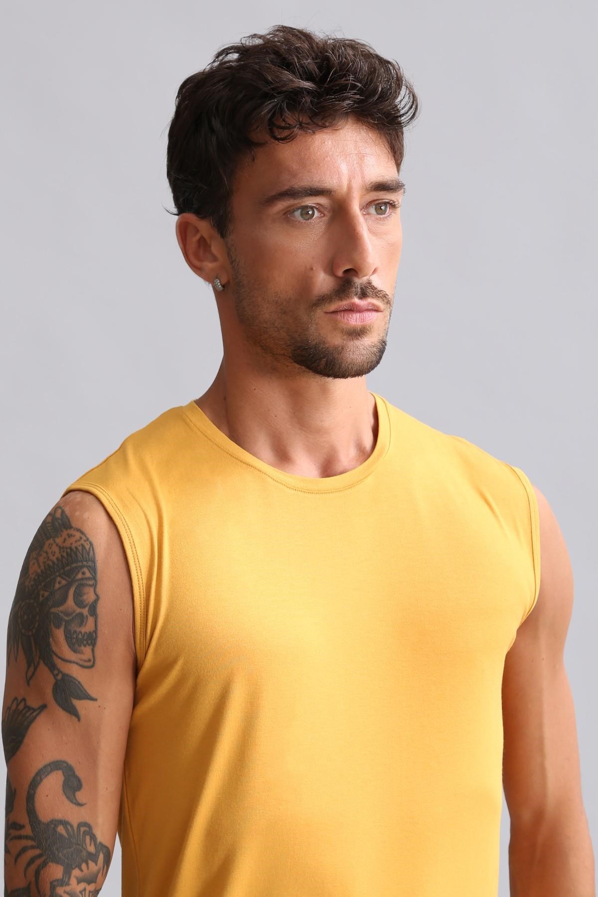 Mısırlı BAMBU HERCULES Slim Fit Bisiklet Yaka Sporcu Atlet / T-Shirt Hardal