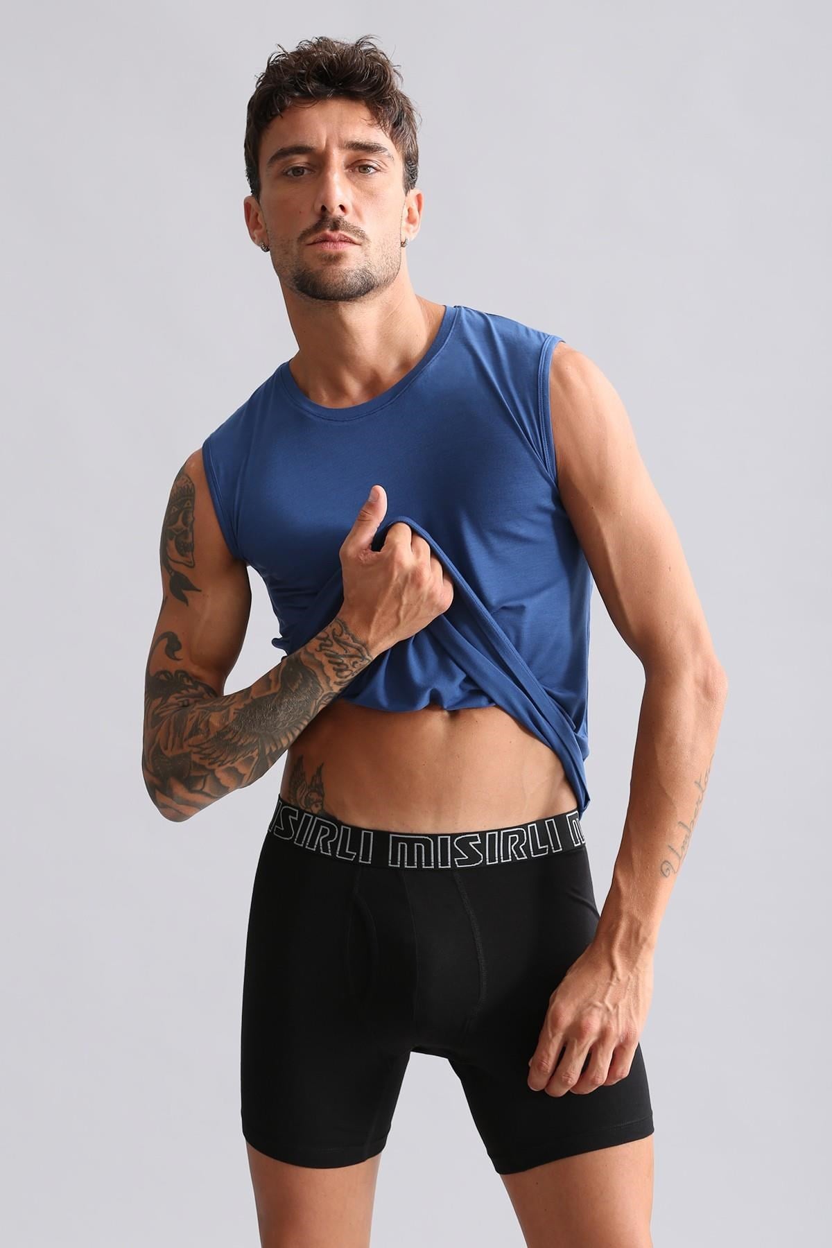 Mısırlı BAMBU HERCULES Slim Fit Bisiklet Yaka Sporcu Atlet / T-Shirt Gece Mavisi
