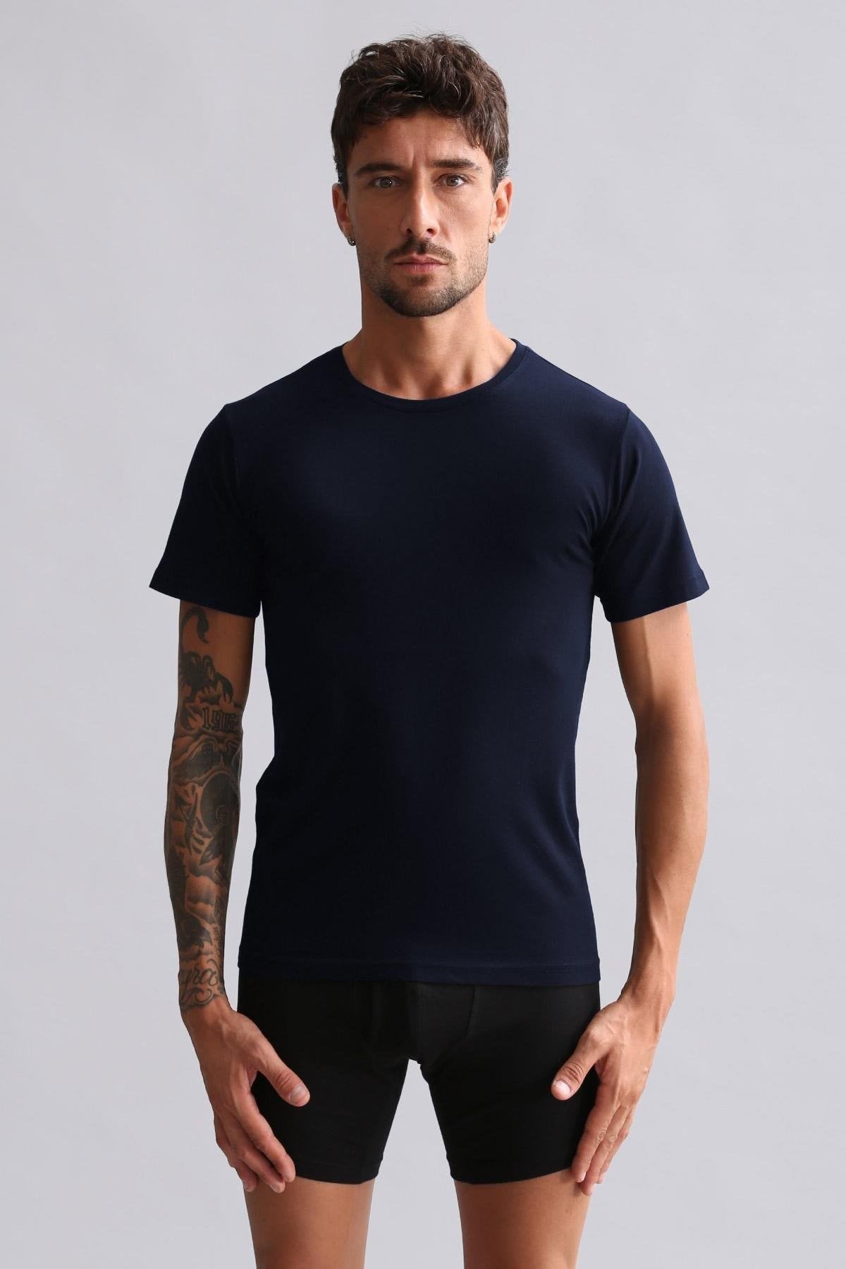 Mısırlı BAMBU HERCULES Slim Fit Bisiklet Yaka Fanila / T-Shirt Lacivert