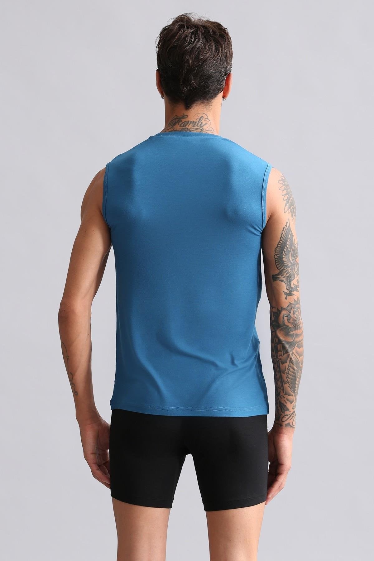 Mısırlı BAMBU HERCULES Slim Fit Bisiklet Yaka Sporcu Atlet / T-Shirt Petrol