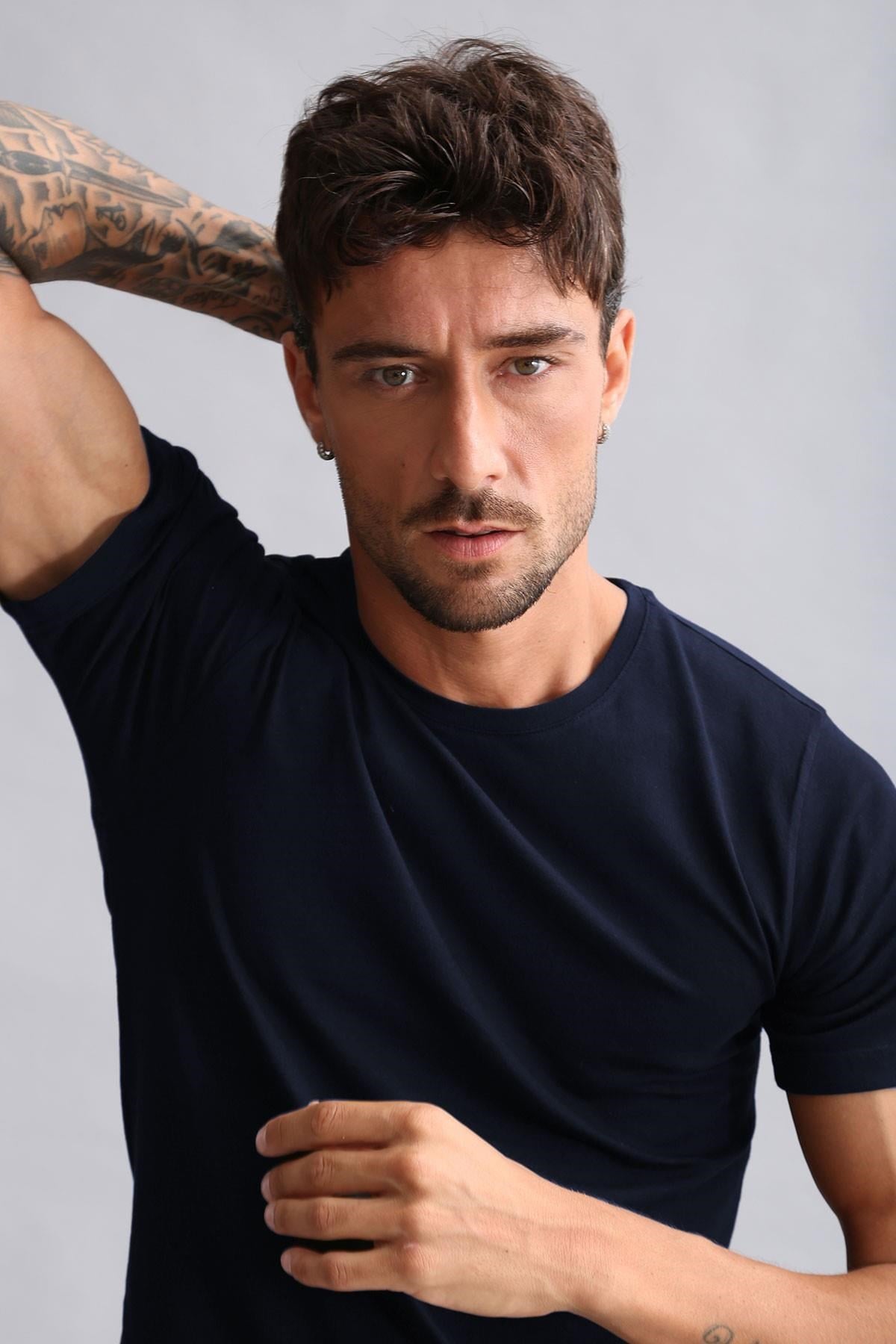 Mısırlı BAMBU HERCULES Slim Fit Bisiklet Yaka Fanila / T-Shirt Lacivert