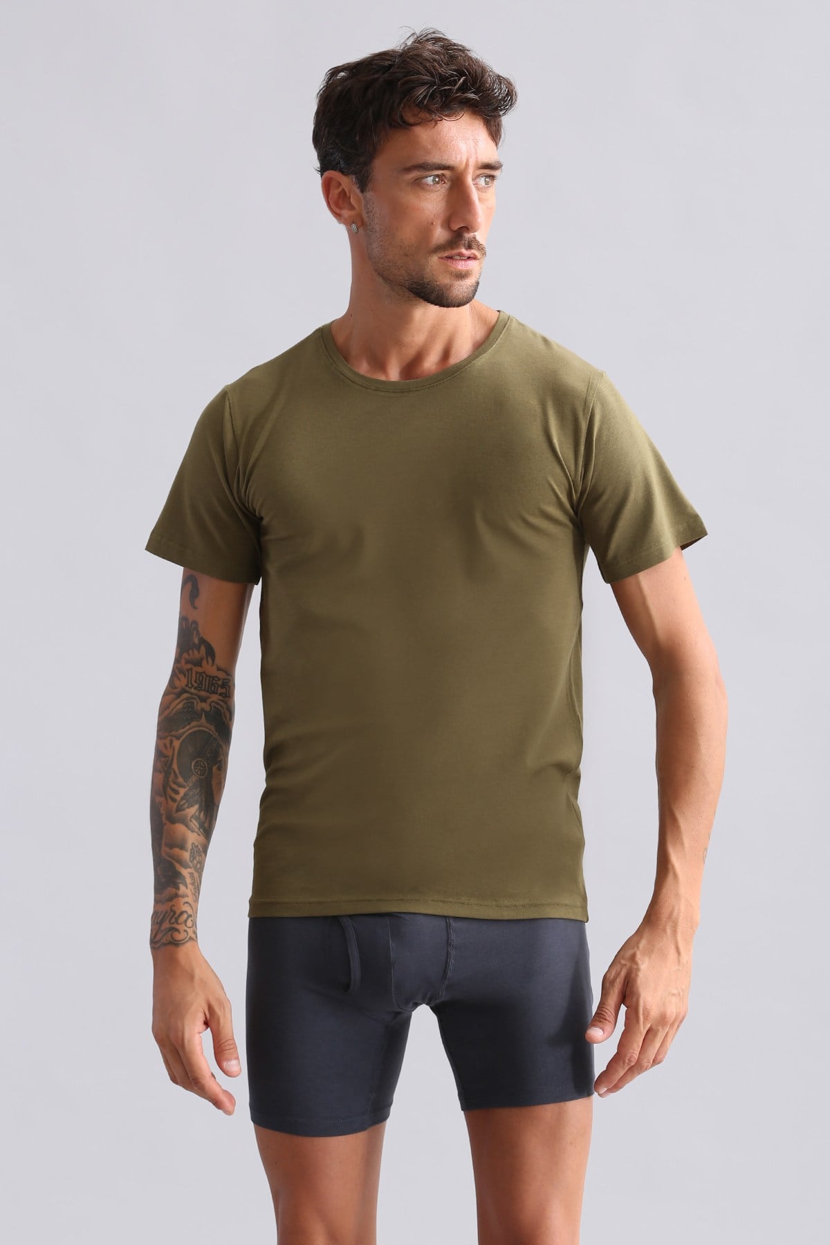 Mısırlı BAMBU HERCULES Slim Fit Bisiklet Yaka Fanila Koyu Haki