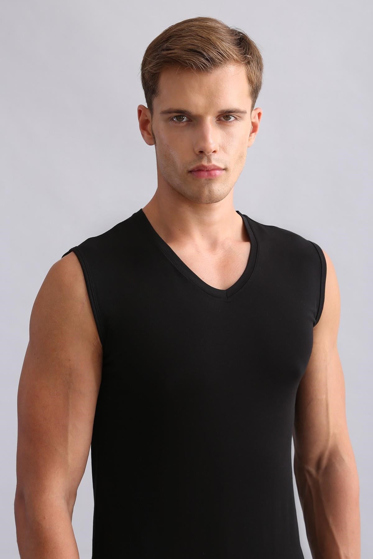 Mısırlı BAMBU HERCULES Slim Fit V Yaka Sporcu Atlet / T-Shirt Siyah