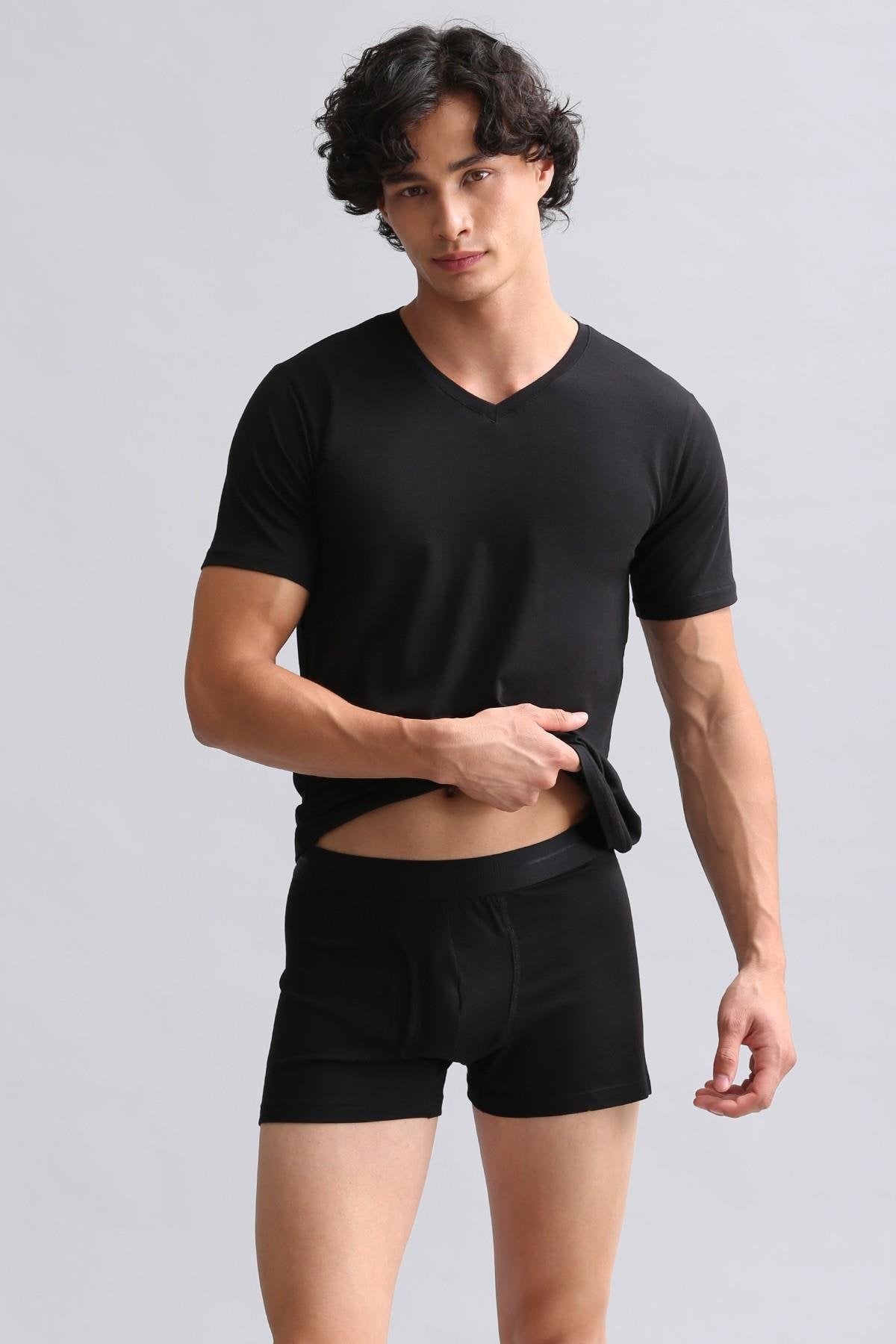 Mısırlı BAMBU HERCULES Slim Fit V Yaka Fanila / T-Shirt Siyah