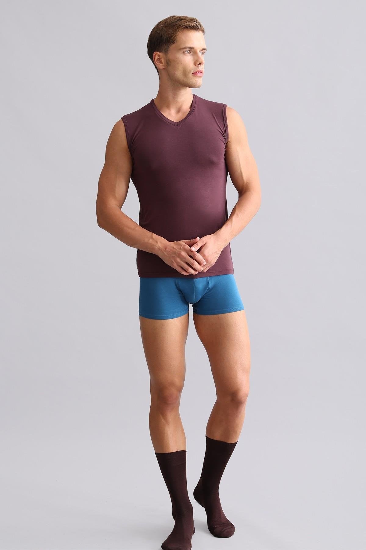 Mısırlı BAMBU HERCULES Slim Fit V Yaka Sporcu Atlet / T-Shirt Mor