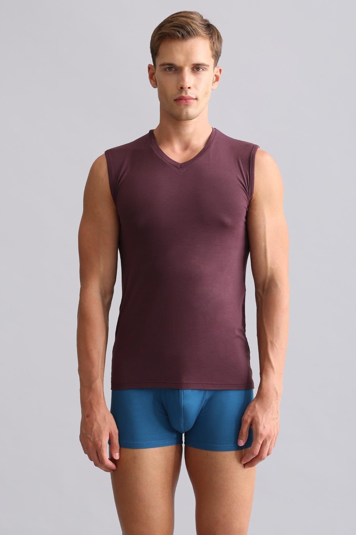 Mısırlı BAMBU HERCULES Slim Fit V Yaka Sporcu Atlet / T-Shirt Mor