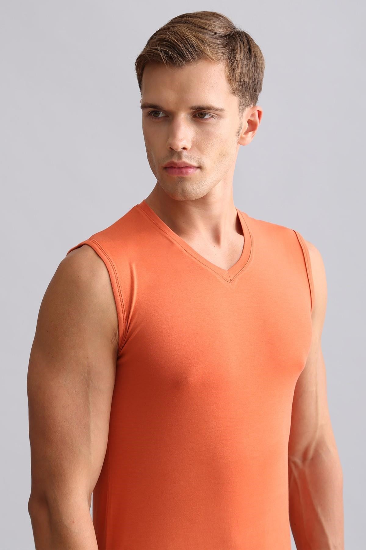 Mısırlı BAMBU HERCULES Slim Fit V Yaka Sporcu Atlet / T-Shirt Pas Kırmızı